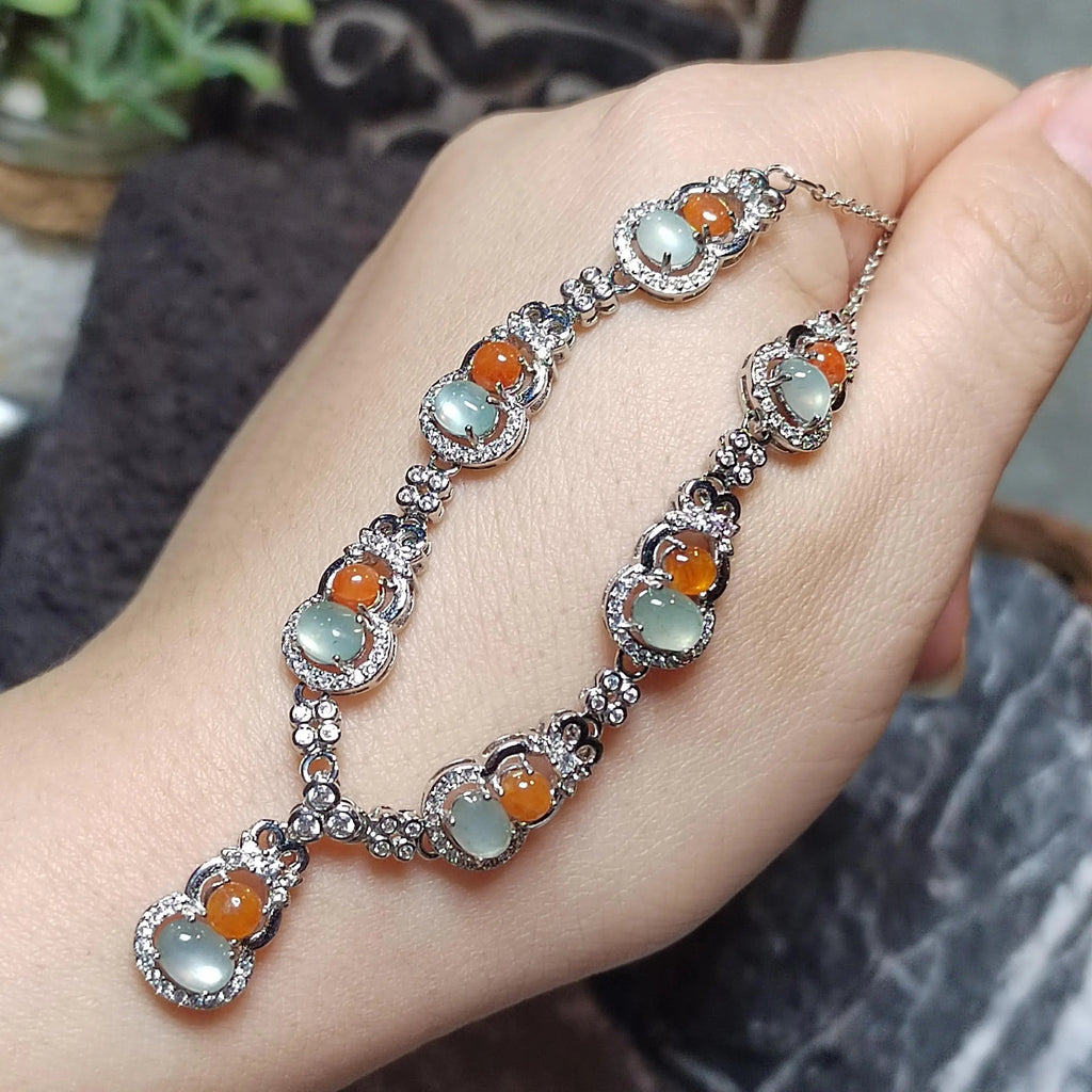 Certified Untreated Burmese Red & White Icy Jadeite Wulu Necklace | S925 Sterling Silver with Zircon SL501 SL Precious