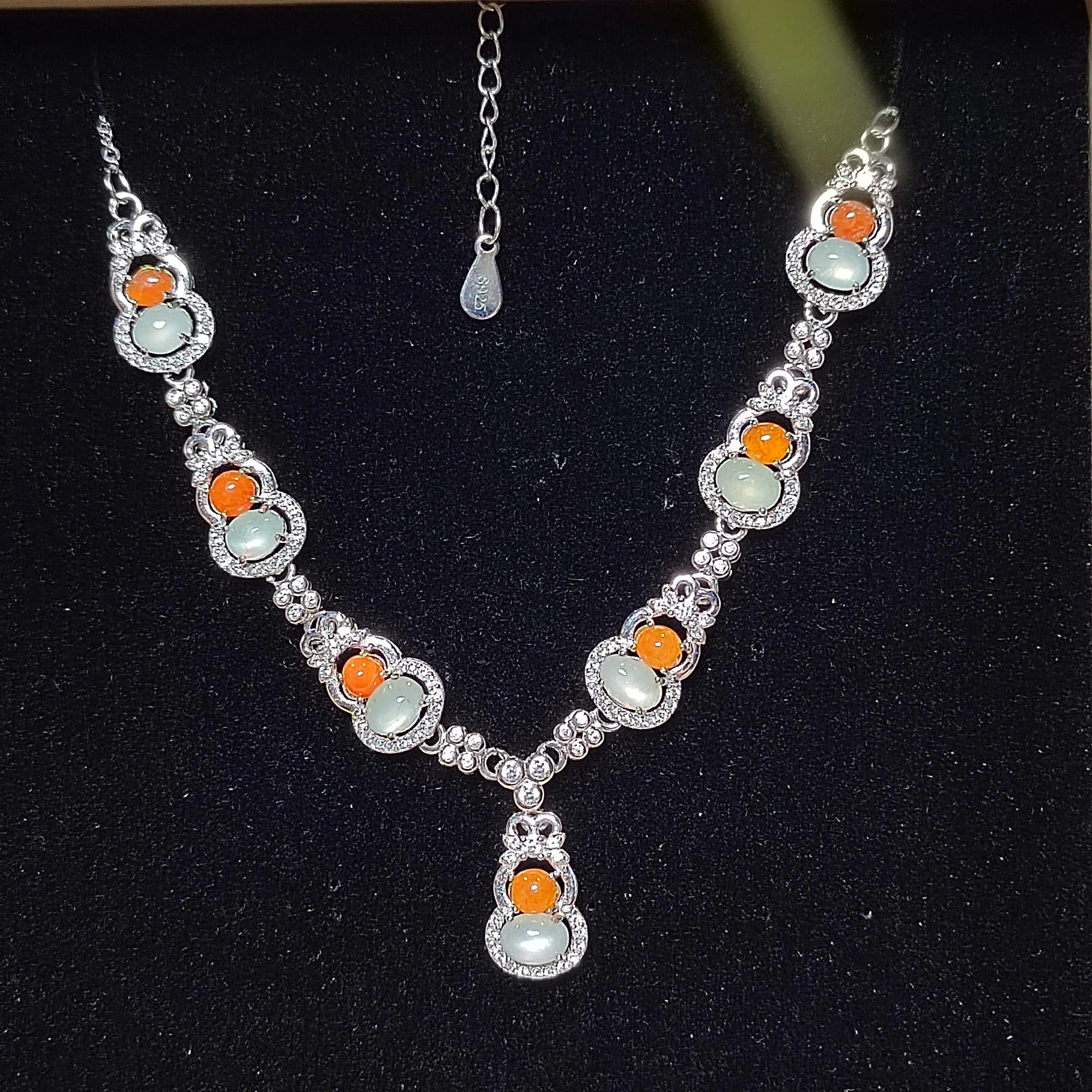 Certified Untreated Burmese Red & White Icy Jadeite Wulu Necklace | S925 Sterling Silver with Zircon SL501 SL Precious