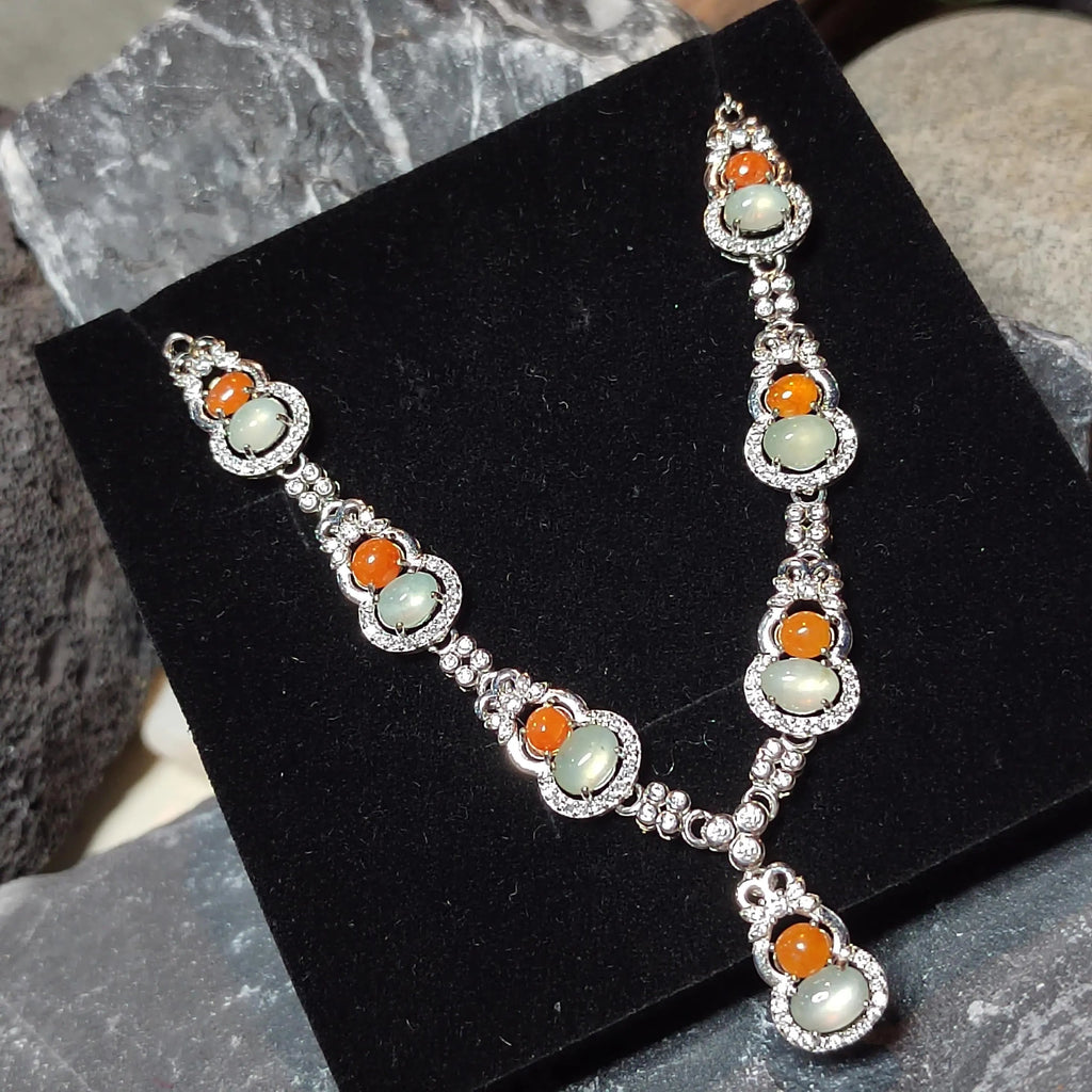 Certified Untreated Burmese Red & White Icy Jadeite Wulu Necklace | S925 Sterling Silver with Zircon SL501 SL Precious