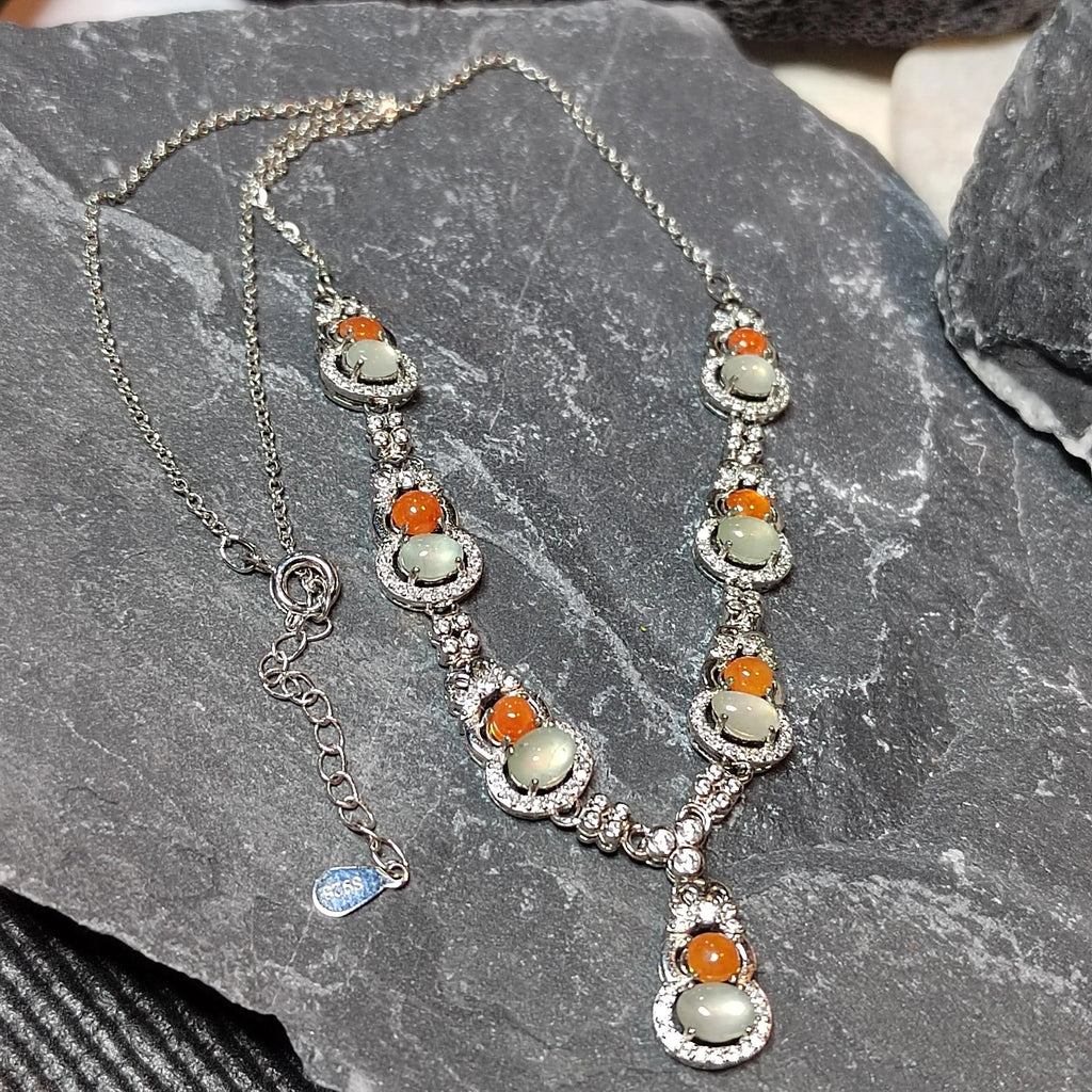 Certified Untreated Burmese Red & White Icy Jadeite Wulu Necklace | S925 Sterling Silver with Zircon SL501 SL Precious