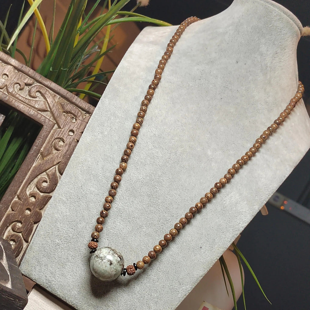 Certified Large Hemo Jade Bead with 108 Natural Wooden Prayer Beads | 25mm Centerpiece | 73cm Length | Rare Xiuyan River Jade SL507 SL Precious