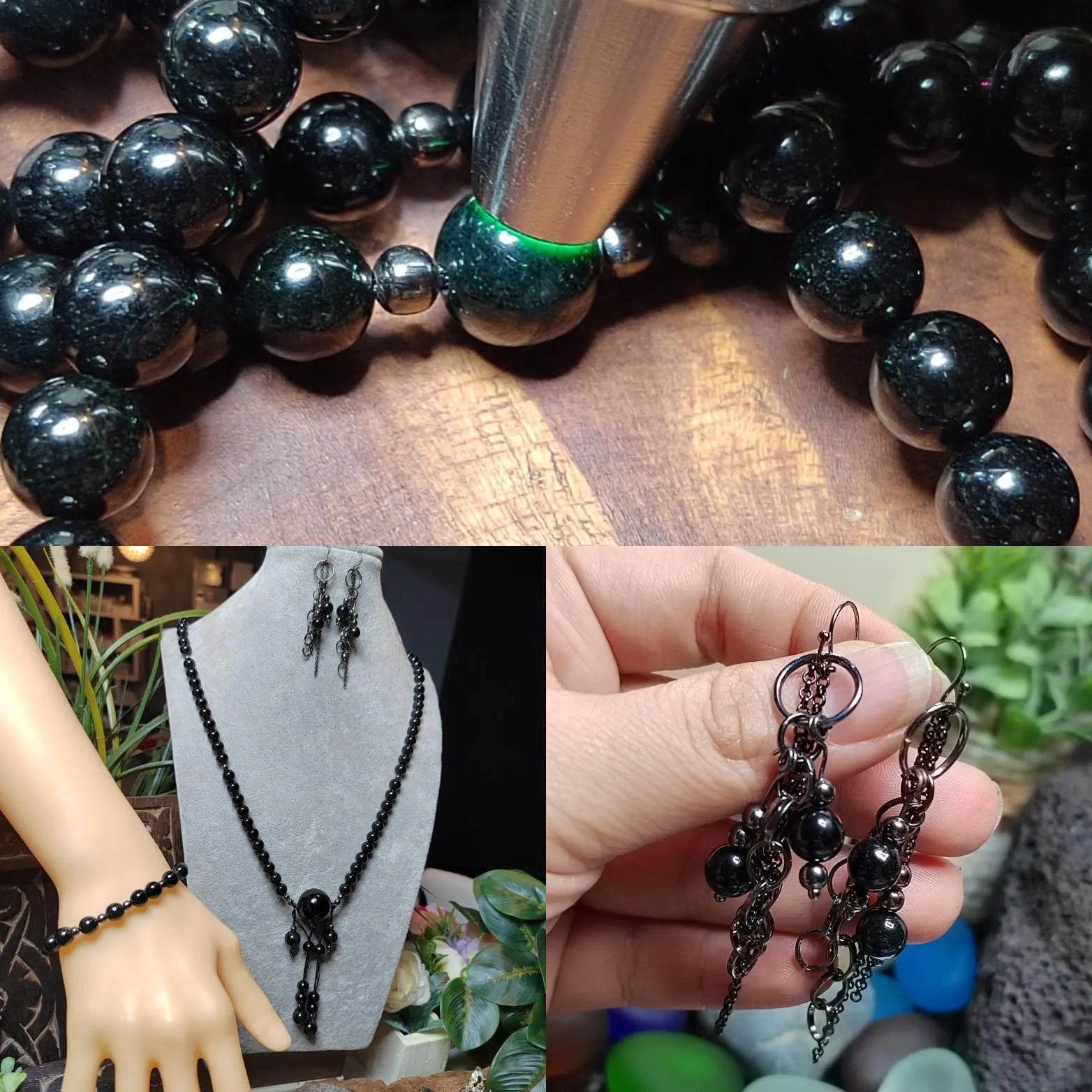 Certified Black Ink Jadeite Necklace Set | Burmese Mala, Earrings & Bracelet SL508 SL Precious