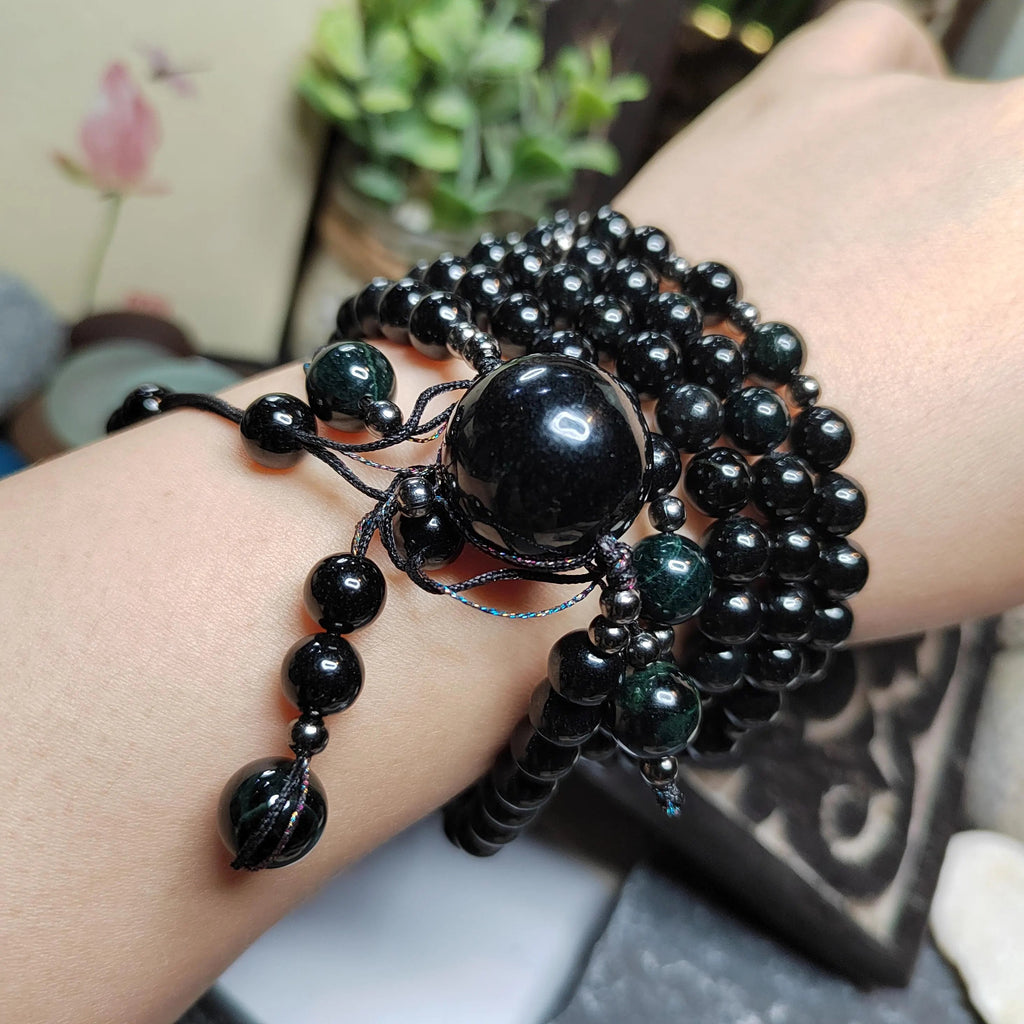 Certified Black Ink Jadeite Necklace Set | Burmese Mala, Earrings & Bracelet SL508 SL Precious