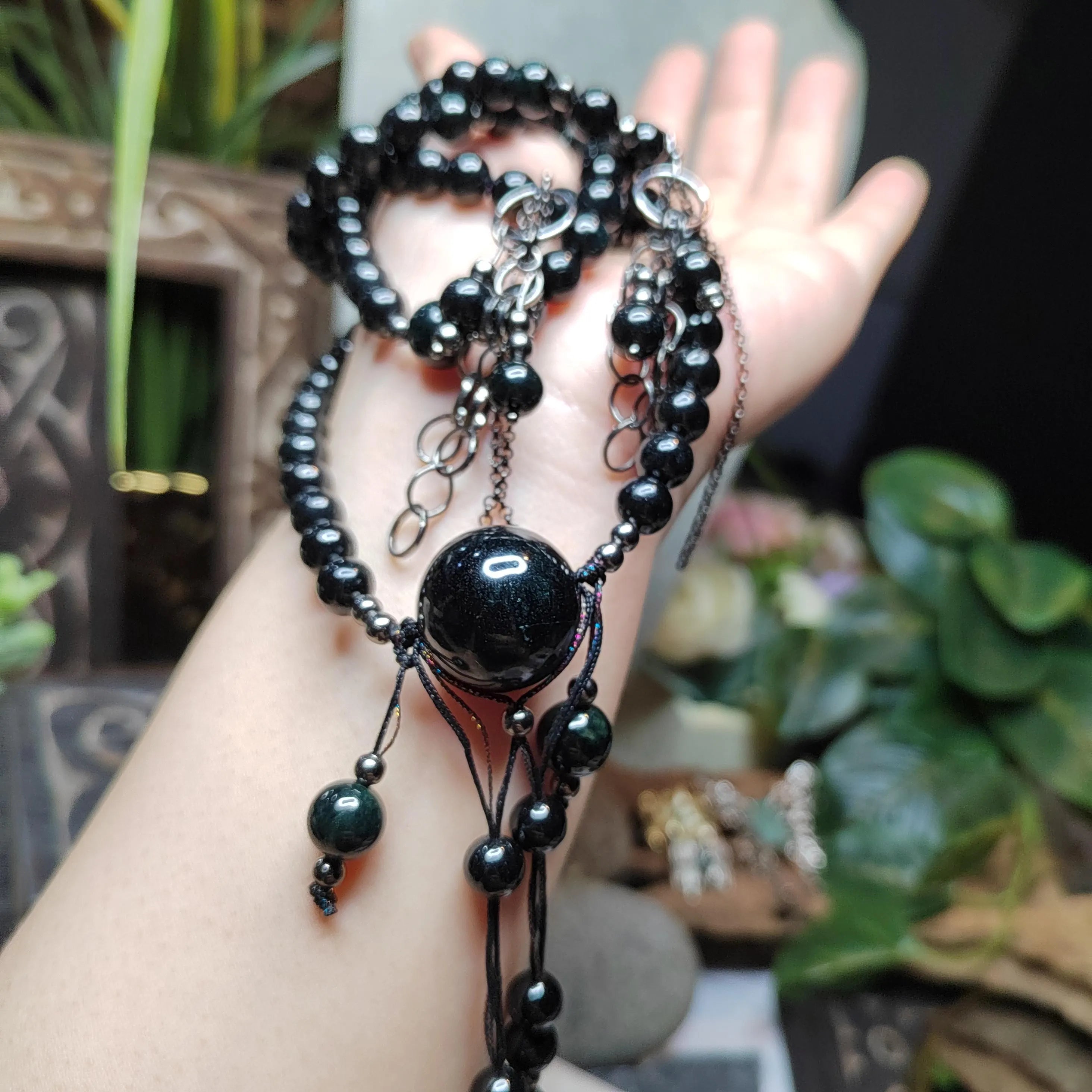 Certified Black Ink Jadeite Necklace Set | Burmese Mala, Earrings & Bracelet SL508 SL Precious