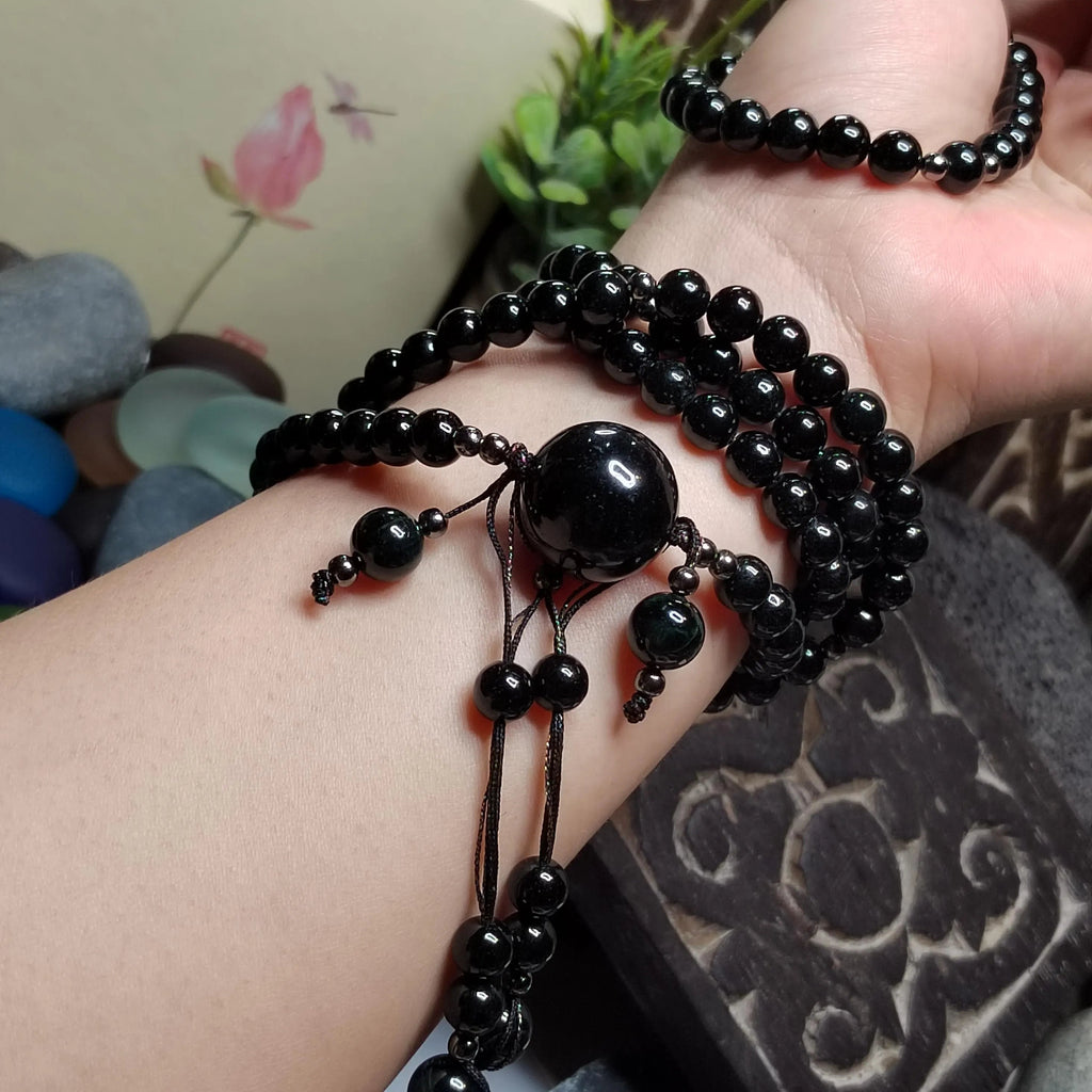 Certified Black Ink Jadeite Necklace Set | Burmese Mala, Earrings & Bracelet SL508 SL Precious