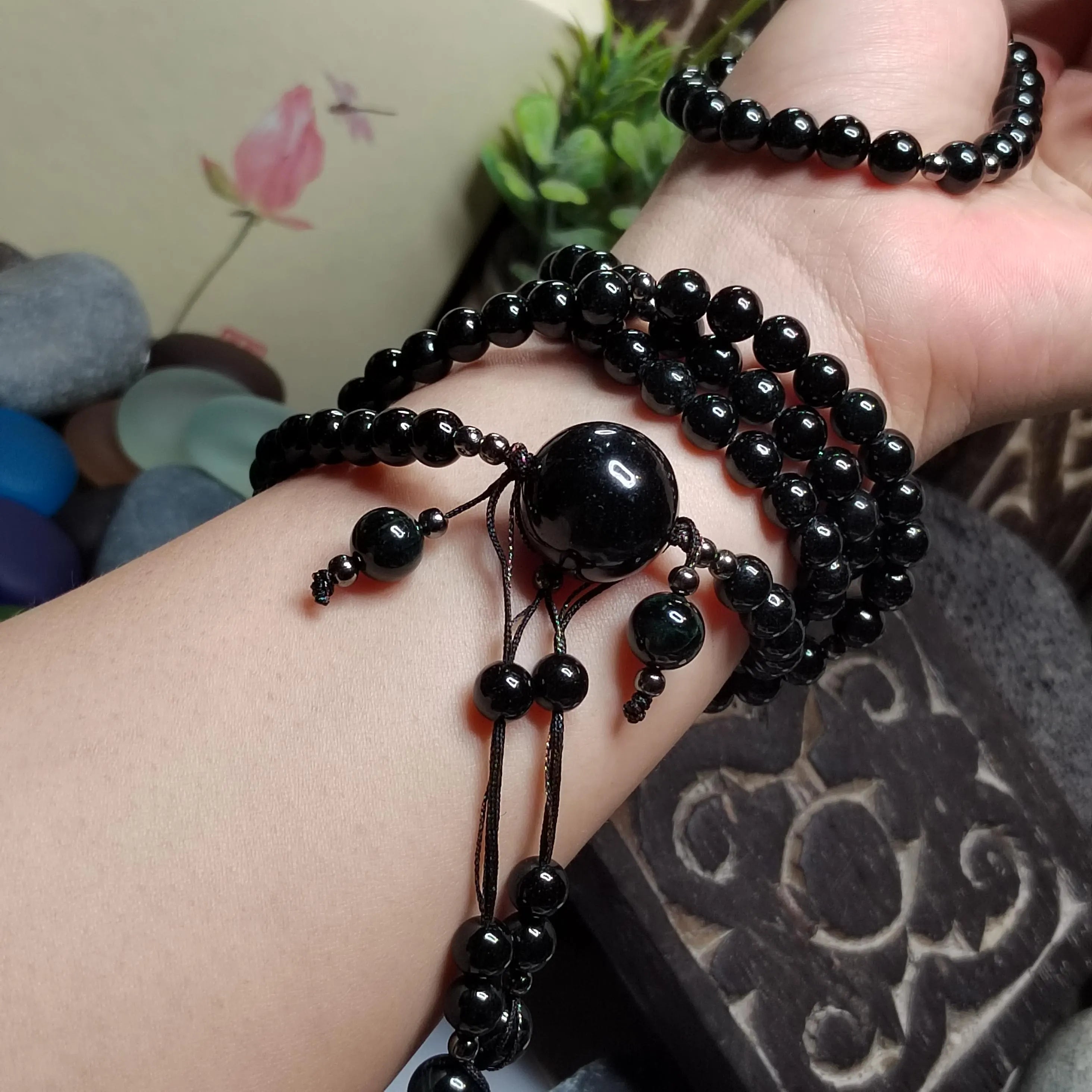 Certified Black Ink Jadeite Necklace Set | Burmese Mala, Earrings & Bracelet SL508 SL Precious