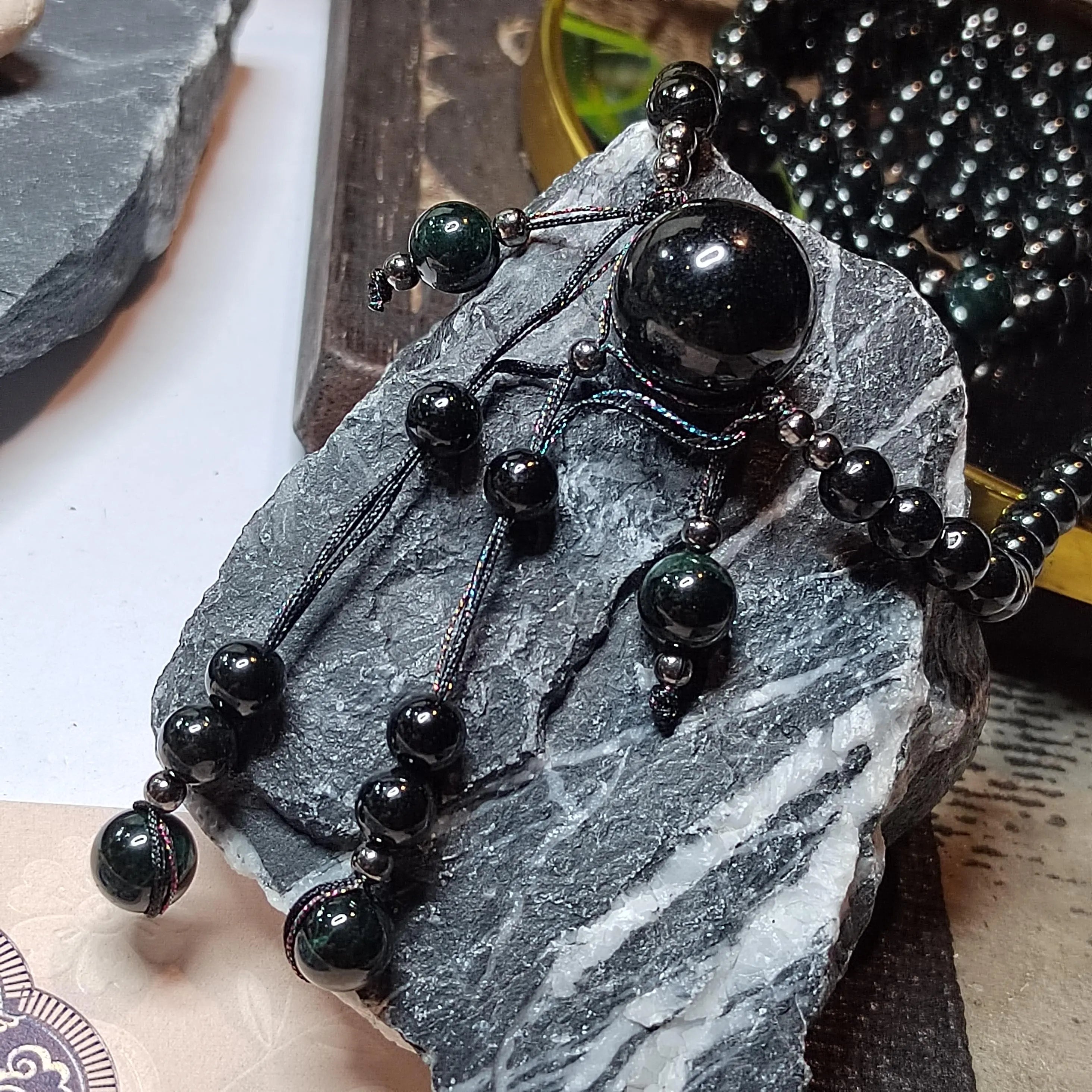 Certified Black Ink Jadeite Necklace Set | Burmese Mala, Earrings & Bracelet SL508 SL Precious