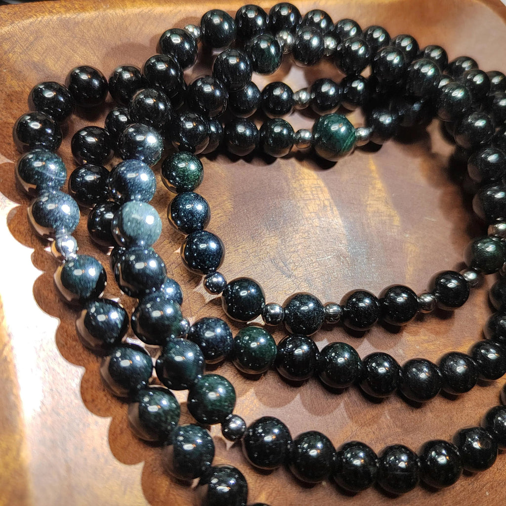 Certified Black Ink Jadeite Necklace Set | Burmese Mala, Earrings & Bracelet SL508 SL Precious