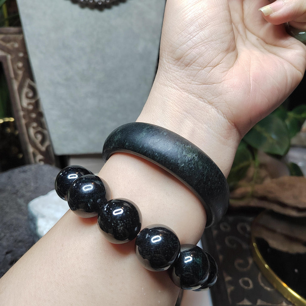 Certified Burmese Black Ink Jadeite Bracelet | 18–19 cm Wrist | Collector’s Privilege — SL510 SL Precious