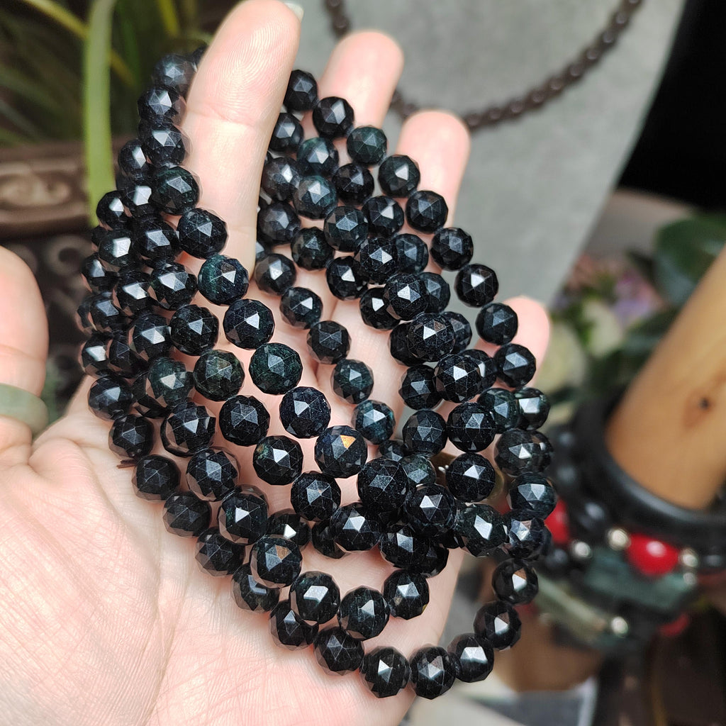 Burmese Black Jadeite Necklace Bracelet Set | Diamond-Cut Beads SL511 SL Precious