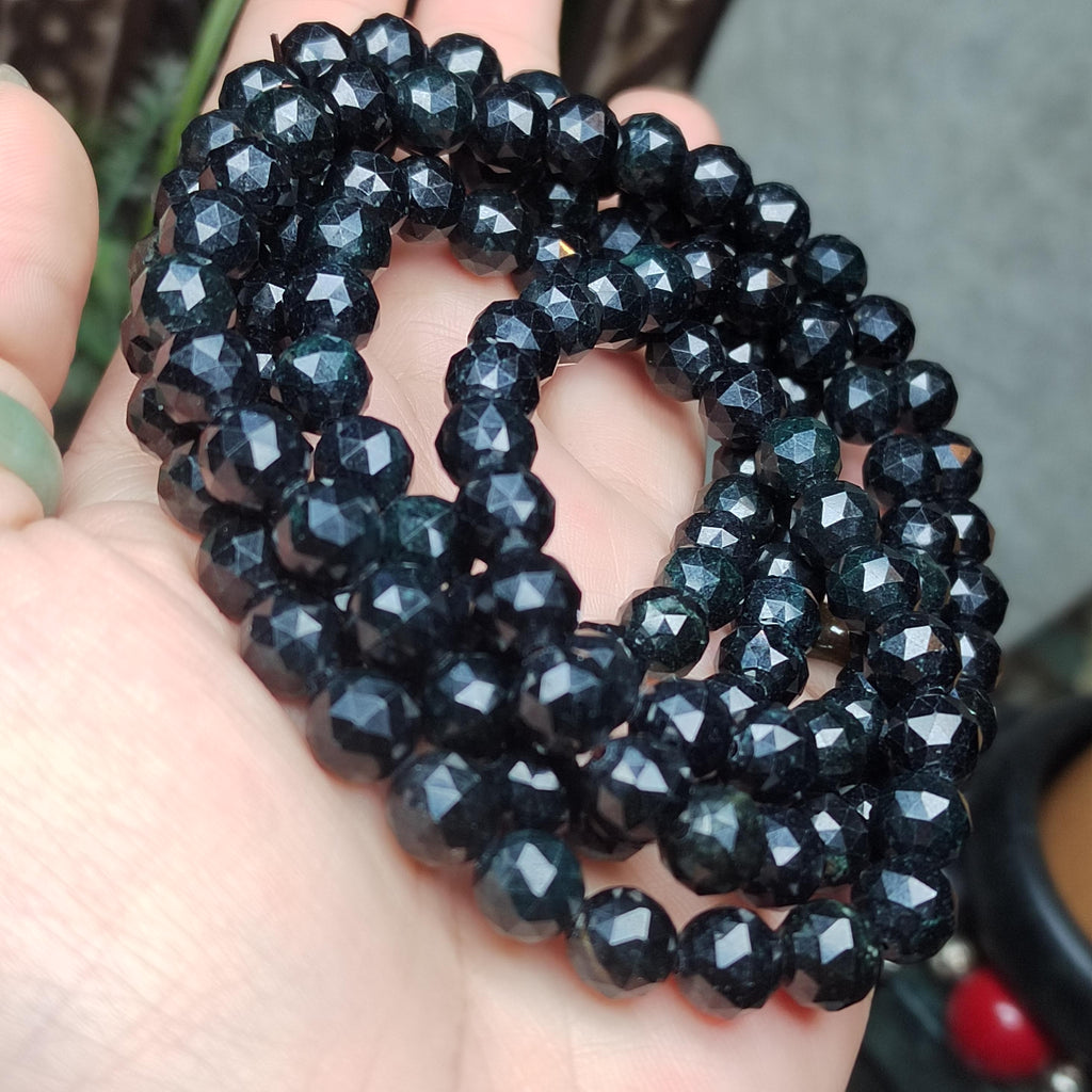 Burmese Black Jadeite Necklace Bracelet Set | Diamond-Cut Beads SL511 SL Precious