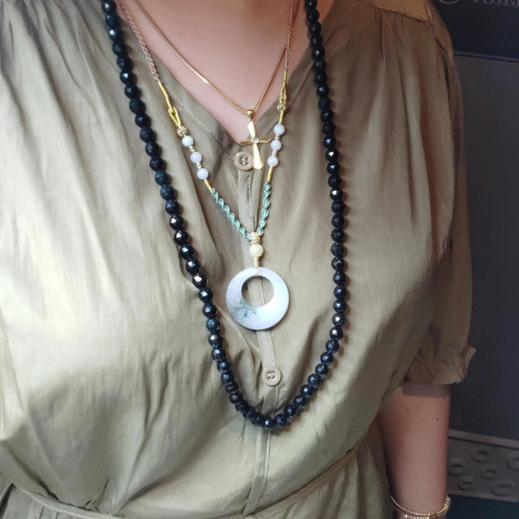 Burmese Black Jadeite Necklace Bracelet Set | Diamond-Cut Beads SL511 SL Precious