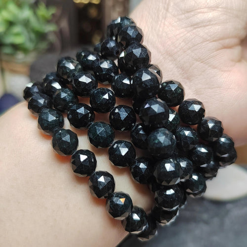 Burmese Black Jadeite Necklace Bracelet Set | Diamond-Cut Beads SL511 SL Precious
