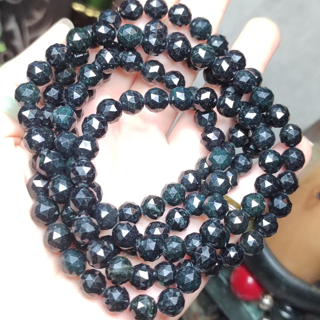 Burmese Black Jadeite Necklace Bracelet Set | Diamond-Cut Beads SL511 SL Precious
