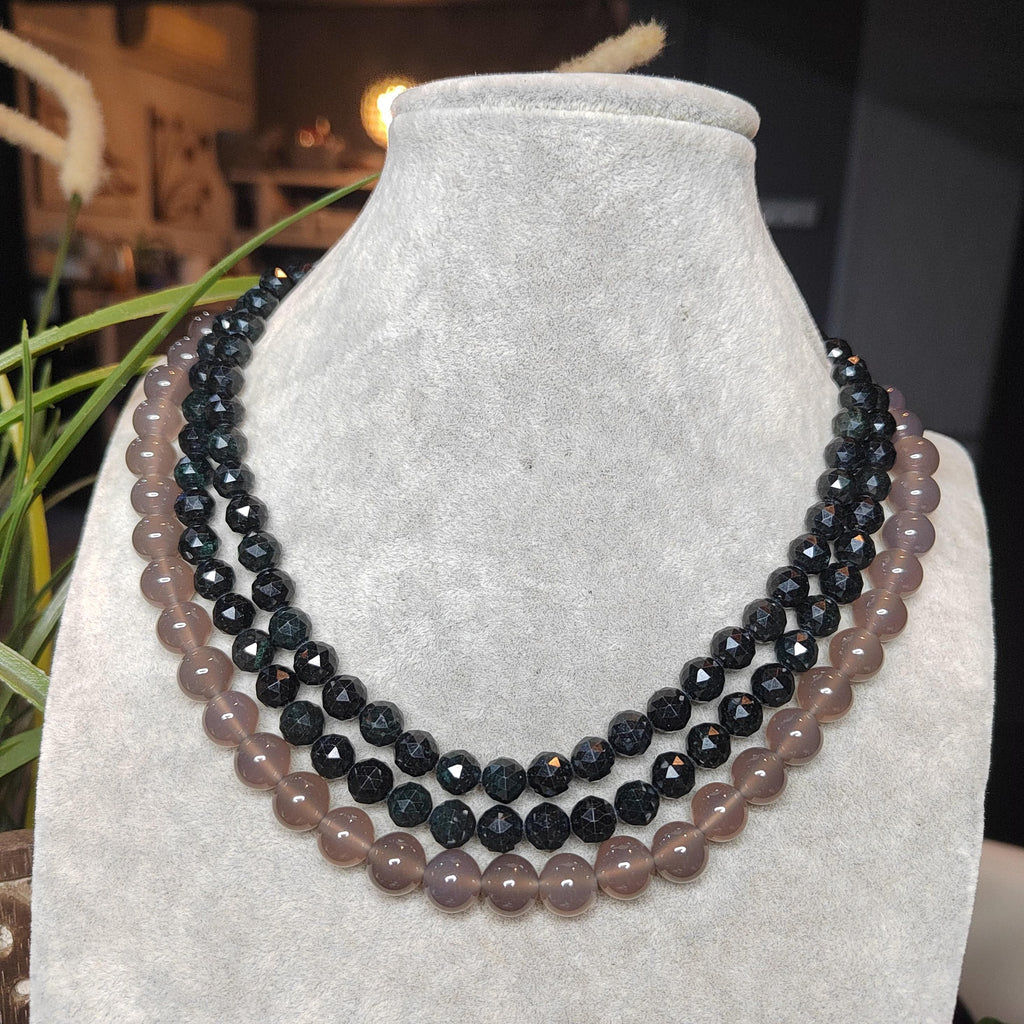 Burmese Black Jadeite Necklace Bracelet Set | Diamond-Cut Beads SL511 SL Precious