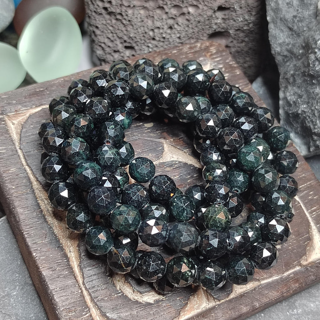 Burmese Black Jadeite Necklace Bracelet Set | Diamond-Cut Beads SL511 SL Precious