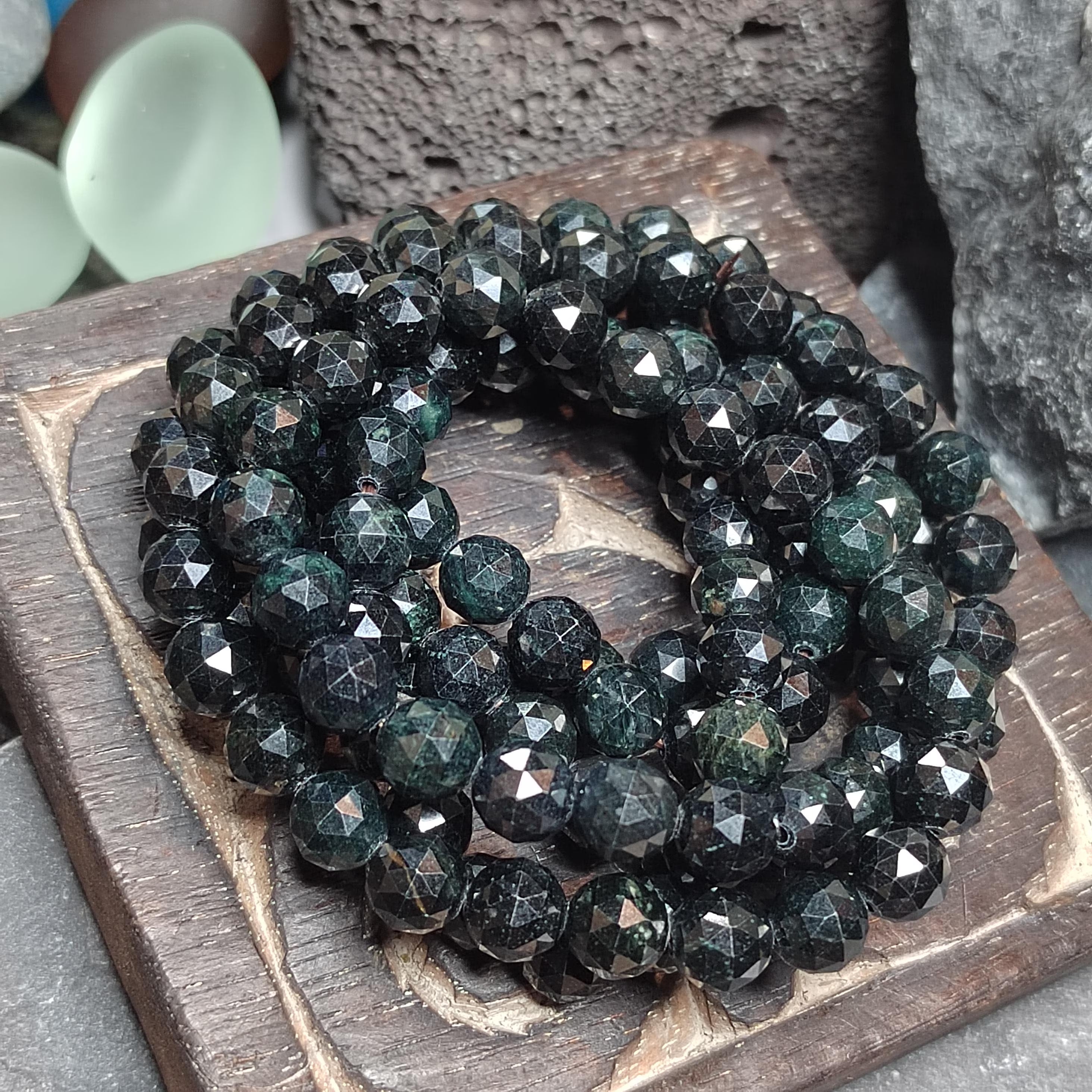 Burmese Black Jadeite Necklace Bracelet Set | Diamond-Cut Beads SL511 SL Precious