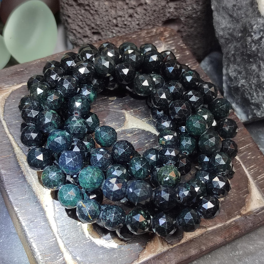 Burmese Black Jadeite Necklace Bracelet Set | Diamond-Cut Beads SL511 SL Precious