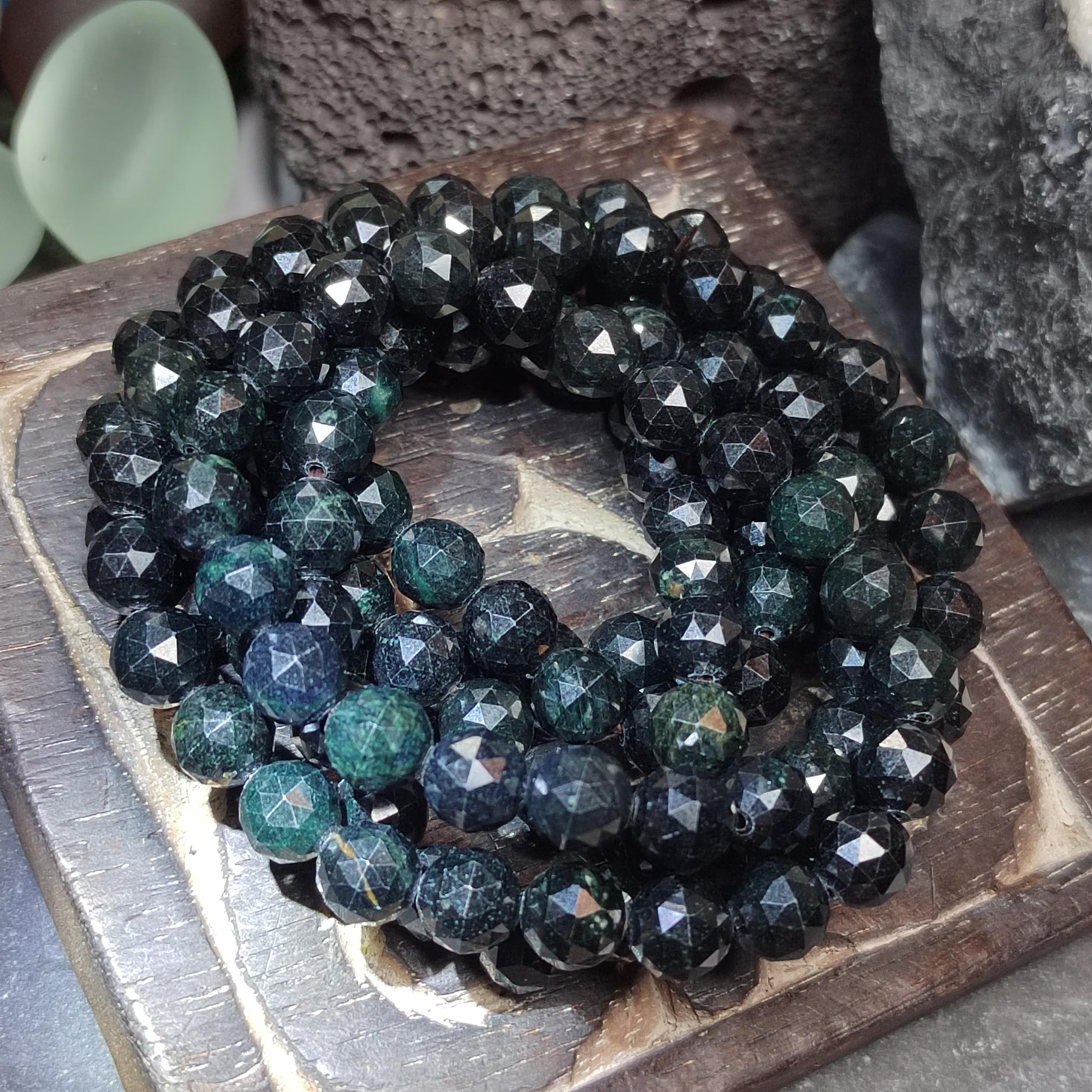 Burmese Black Jadeite Necklace Bracelet Set | Diamond-Cut Beads SL511 SL Precious