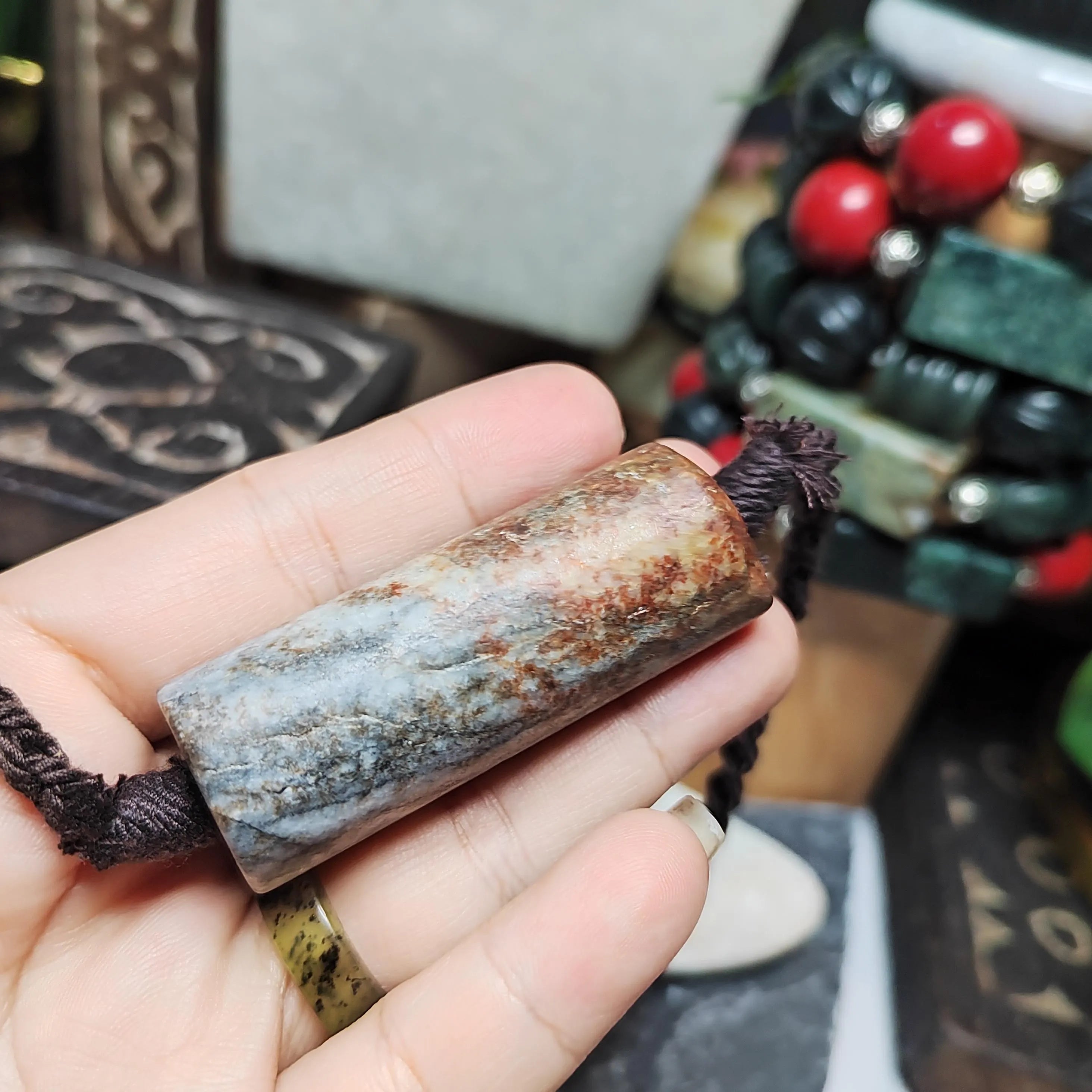Certified Hemo Jade Pendant | Rare Nephrite Jade | 58mm Natural Stone Necklace 段树林河磨玉带红草吊坠SL512 SL Precious