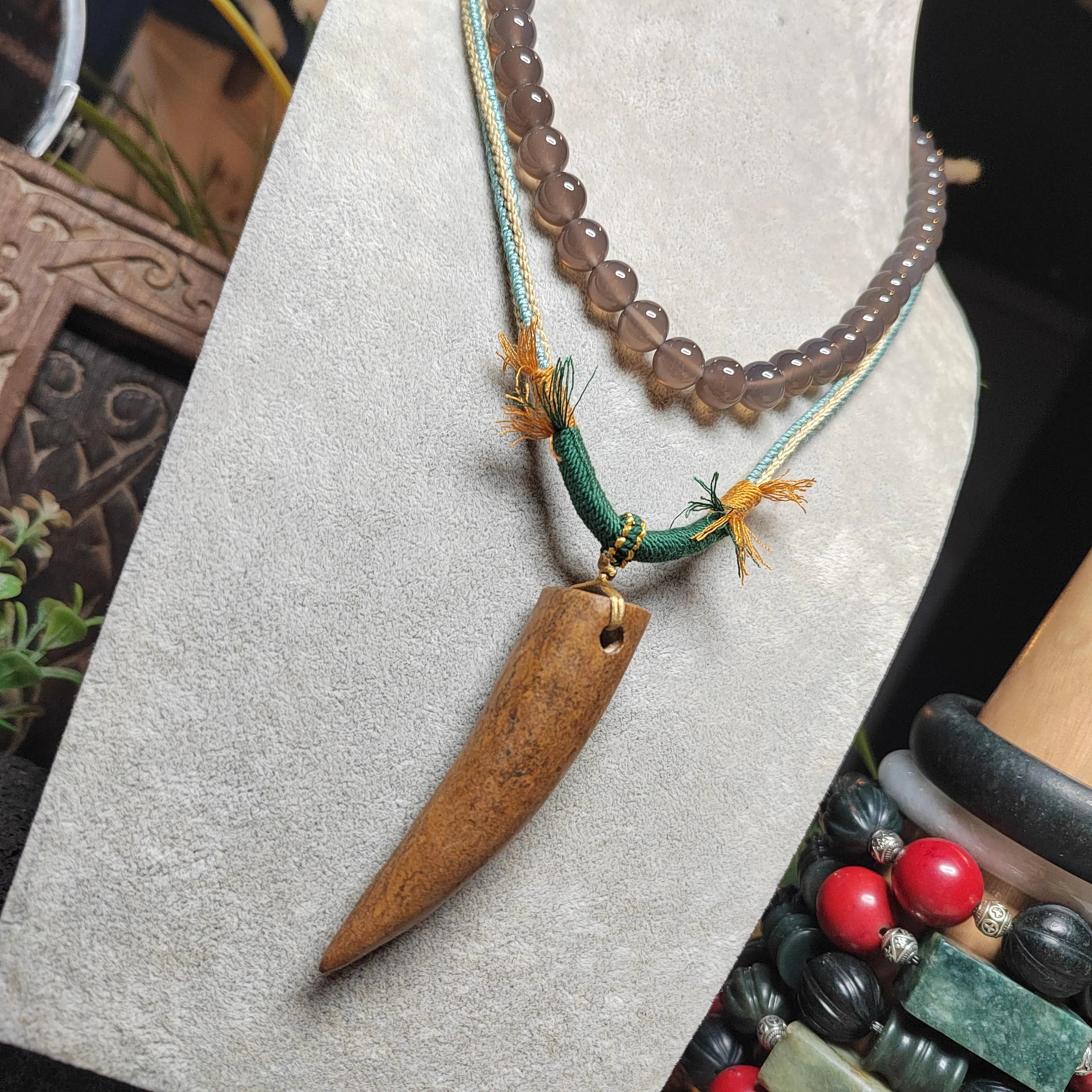 Certified Natural Old Skin Yellow Brown Hemo Jade Crescent Fang Design Pendant Necklace Bracelet 河磨玉老油黃皮月牙设计 | SL486 SL Precious