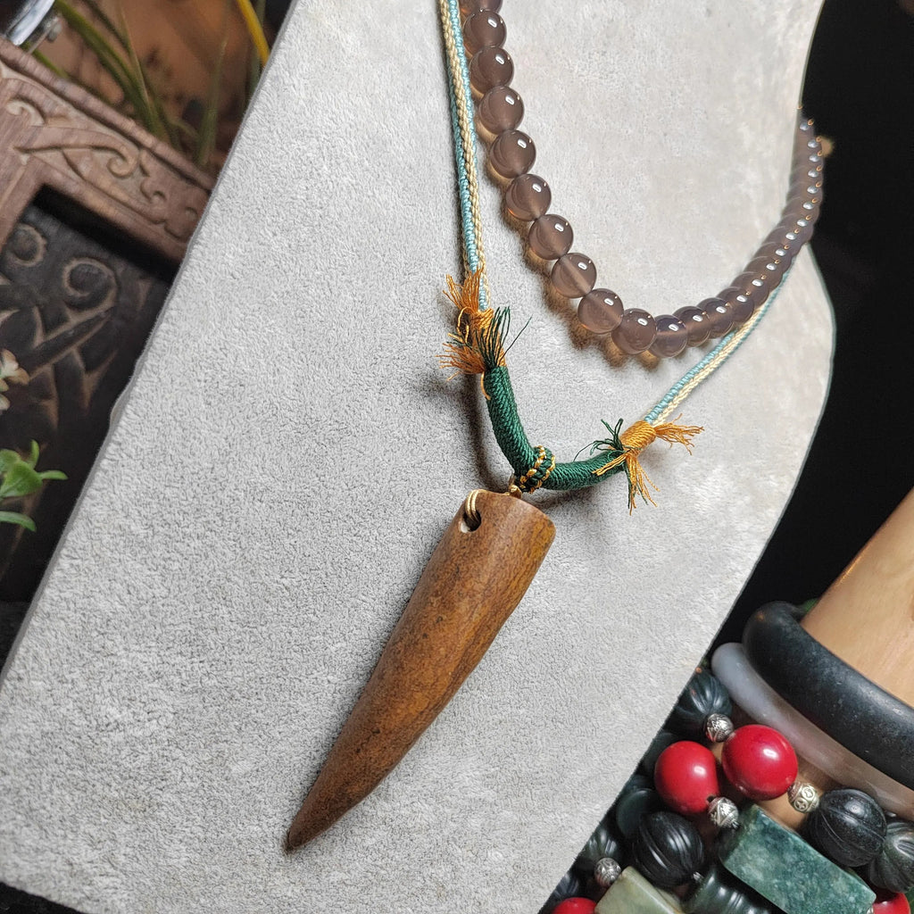 Certified Natural Old Skin Yellow Brown Hemo Jade Crescent Fang Design Pendant Necklace Bracelet 河磨玉老油黃皮月牙设计 | SL486 SL Precious