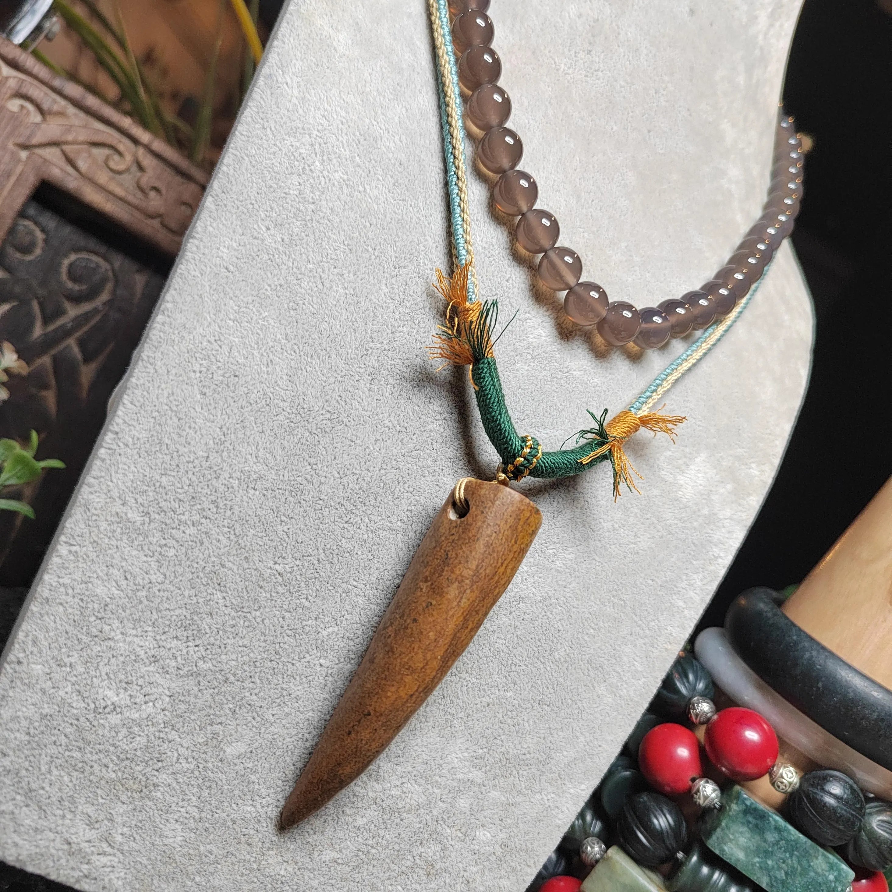 Certified Natural Old Skin Yellow Brown Hemo Jade Crescent Fang Design Pendant Necklace Bracelet 河磨玉老油黃皮月牙设计 | SL486 SL Precious
