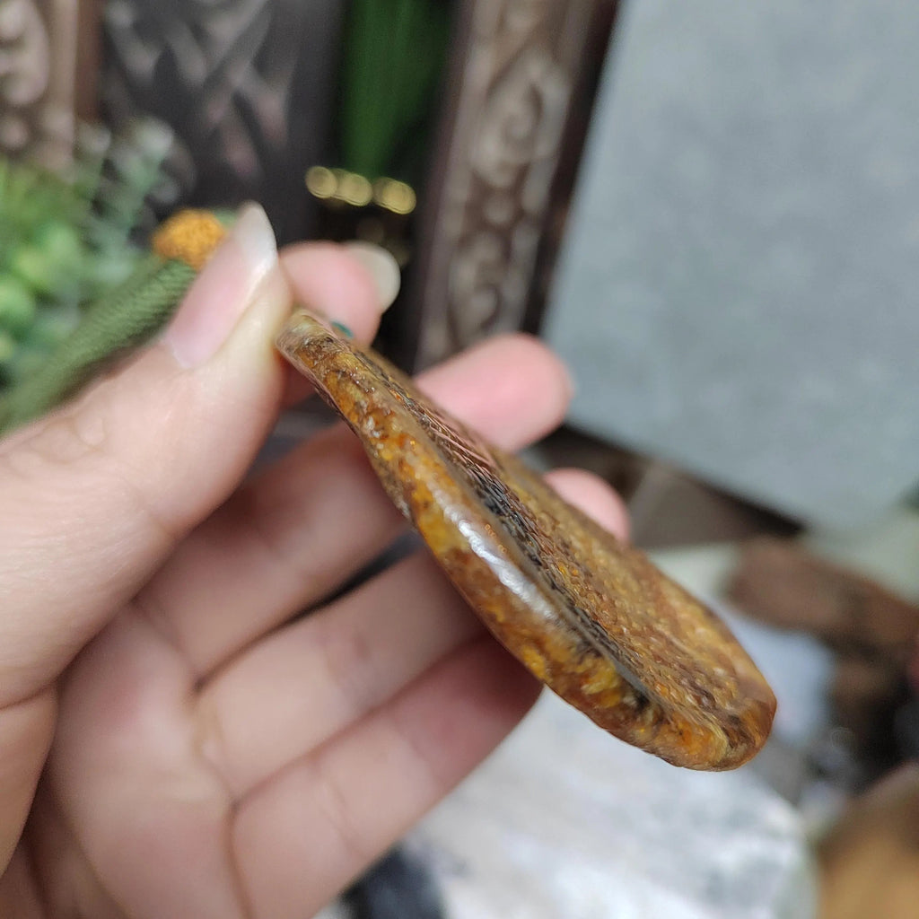 Certified Natural Hemo Jade Round Honeycomb Heaven‑Earth Design Pendant |段树林河磨玉老油黃皮火燎皮 SL487 SL Precious