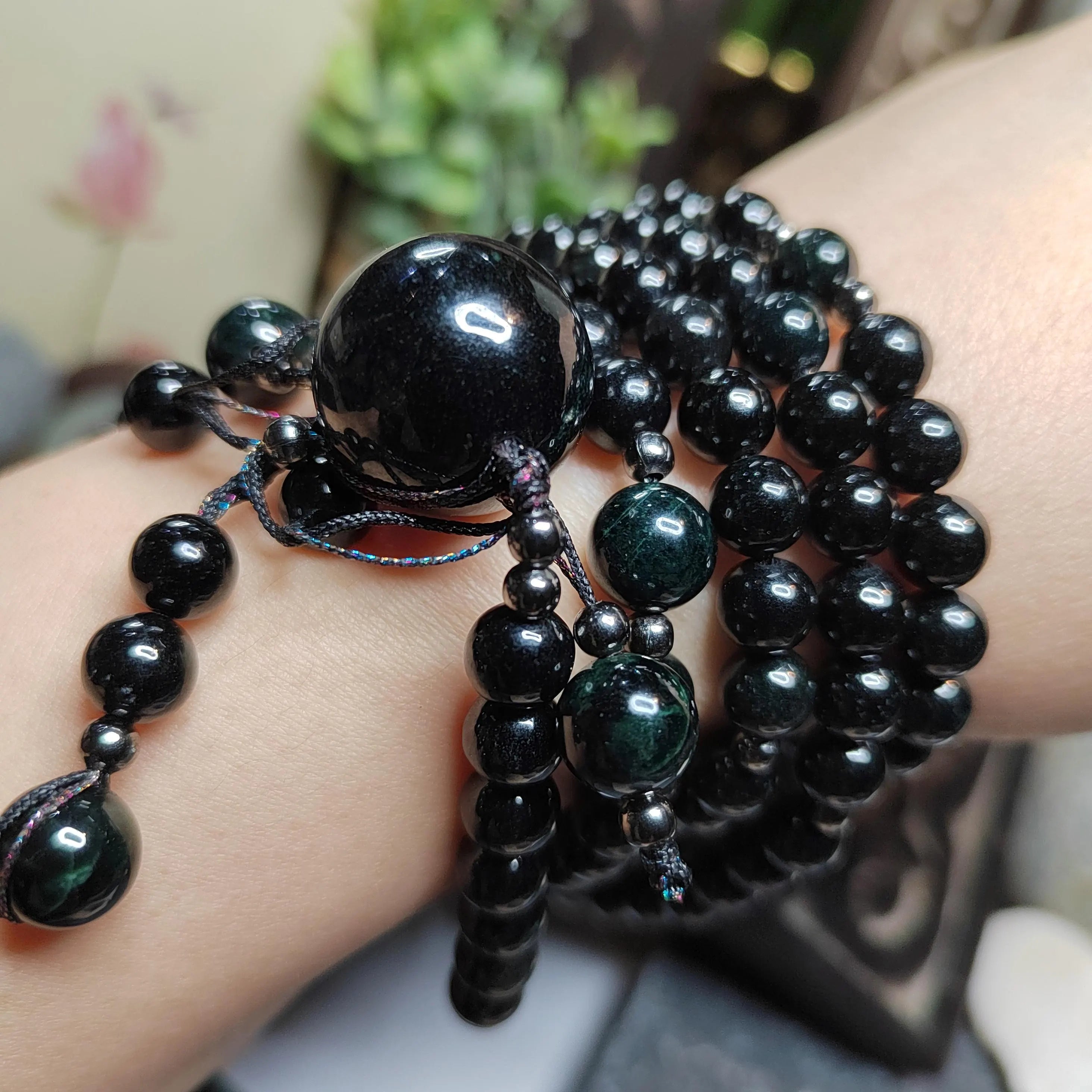 Certified Black Ink Jadeite Necklace Set | Burmese Mala, Earrings & Bracelet SL508 SL Precious