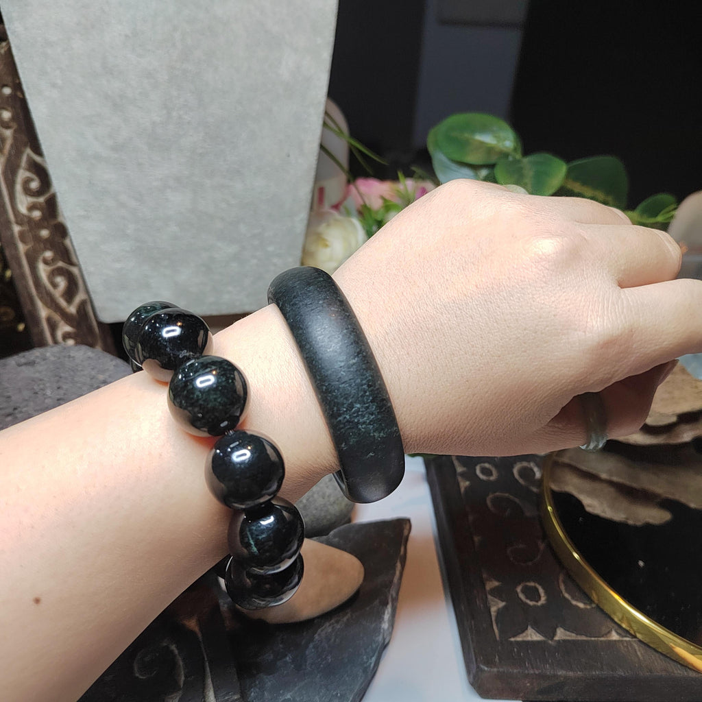 Certified Burmese Black Ink Jadeite Bracelet | 18–19 cm Wrist | Collector’s Privilege — SL510 SL Precious