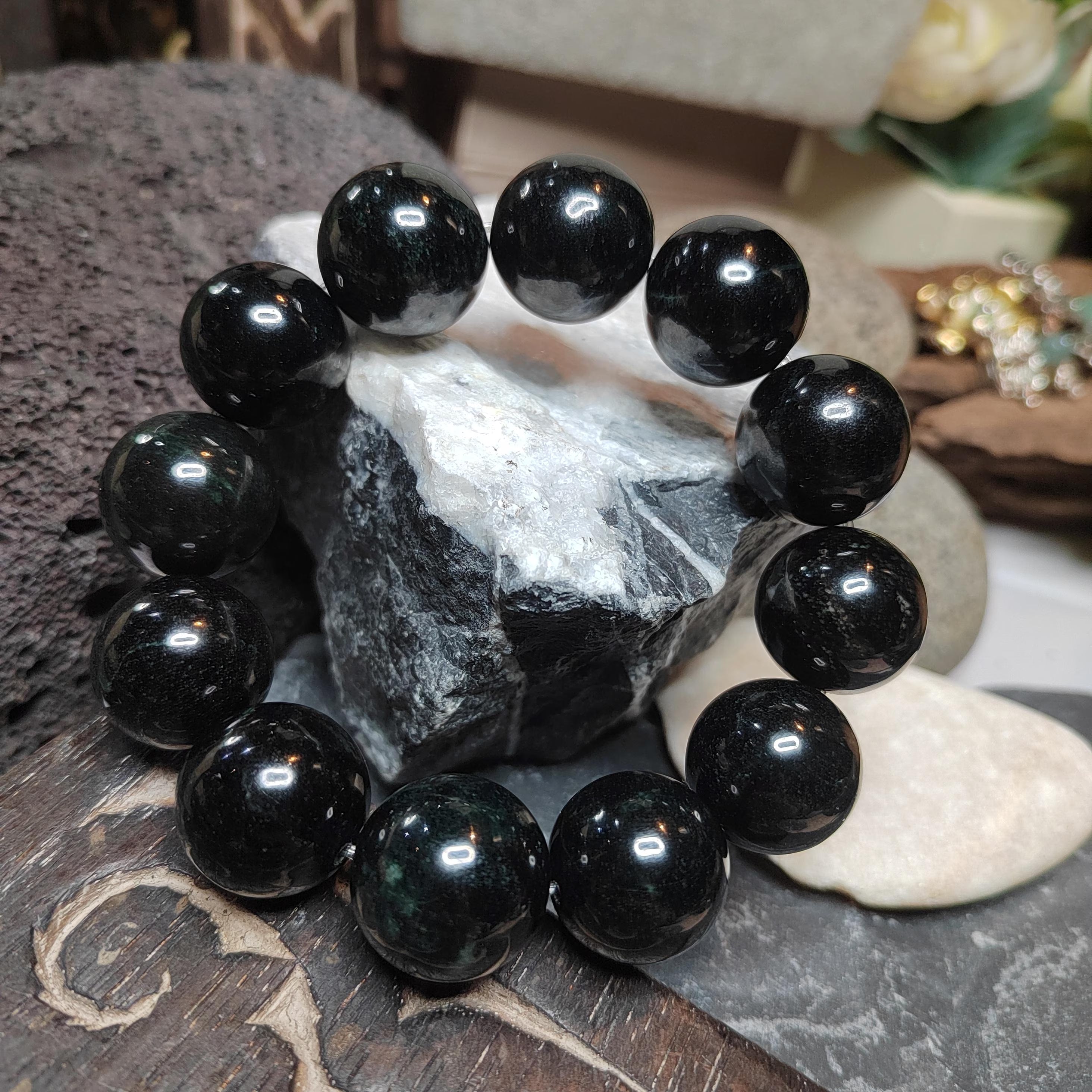 Certified Burmese Black Ink Jadeite Bracelet | 18–19 cm Wrist | Collector’s Privilege — SL510 SL Precious