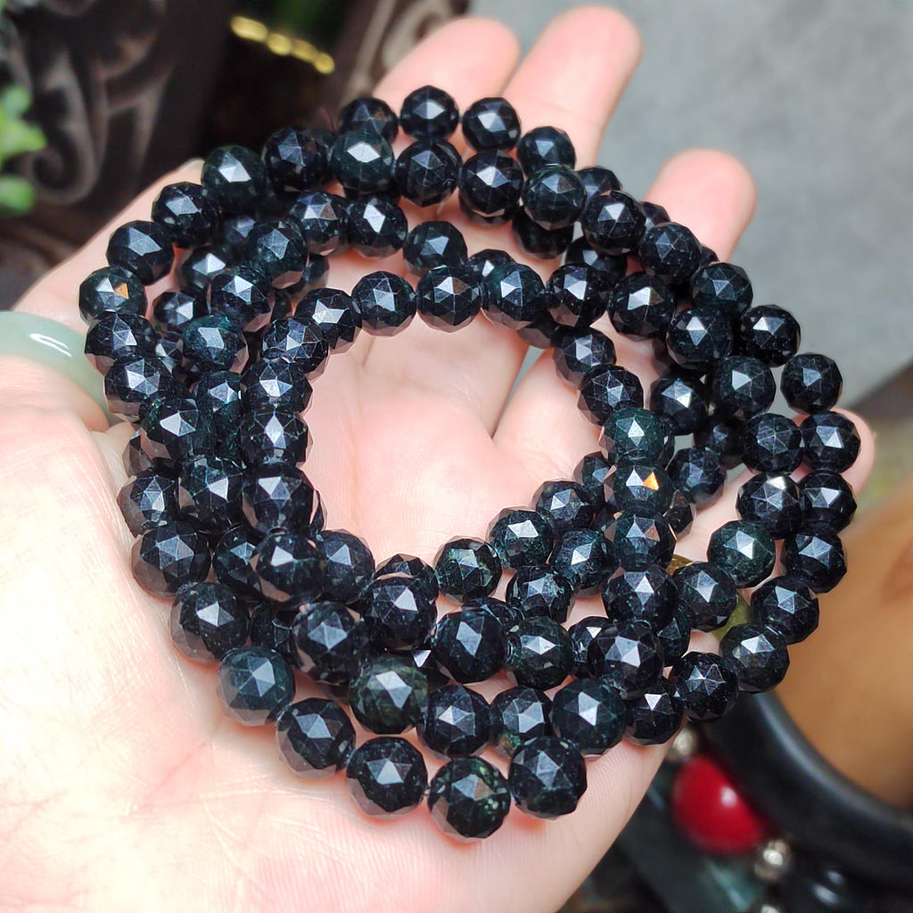 Burmese Black Jadeite Necklace Bracelet Set | Diamond-Cut Beads SL511 SL Precious