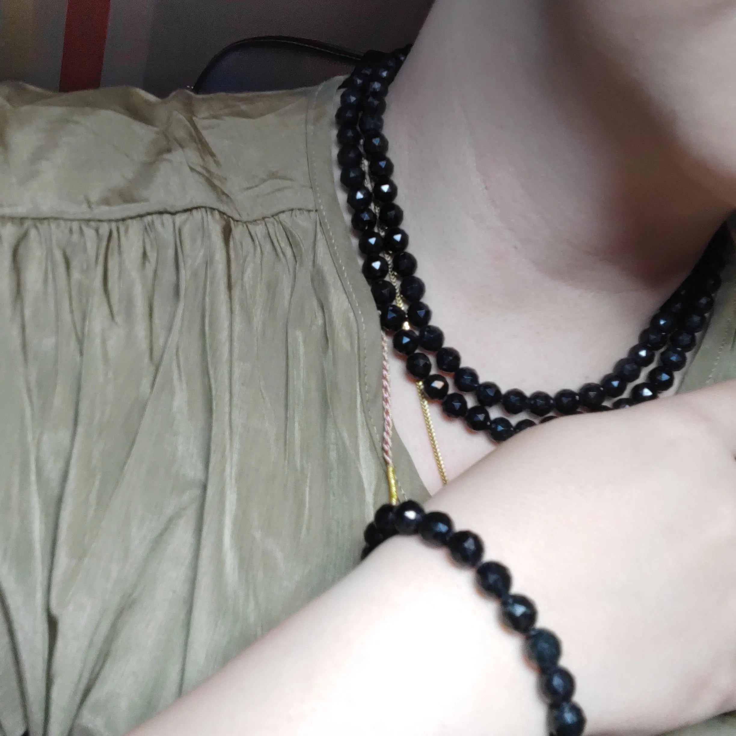 Burmese Black Jadeite Necklace Bracelet Set | Diamond-Cut Beads SL511 SL Precious