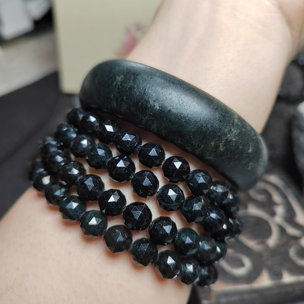 Burmese Black Jadeite Necklace Bracelet Set | Diamond-Cut Beads SL511 SL Precious