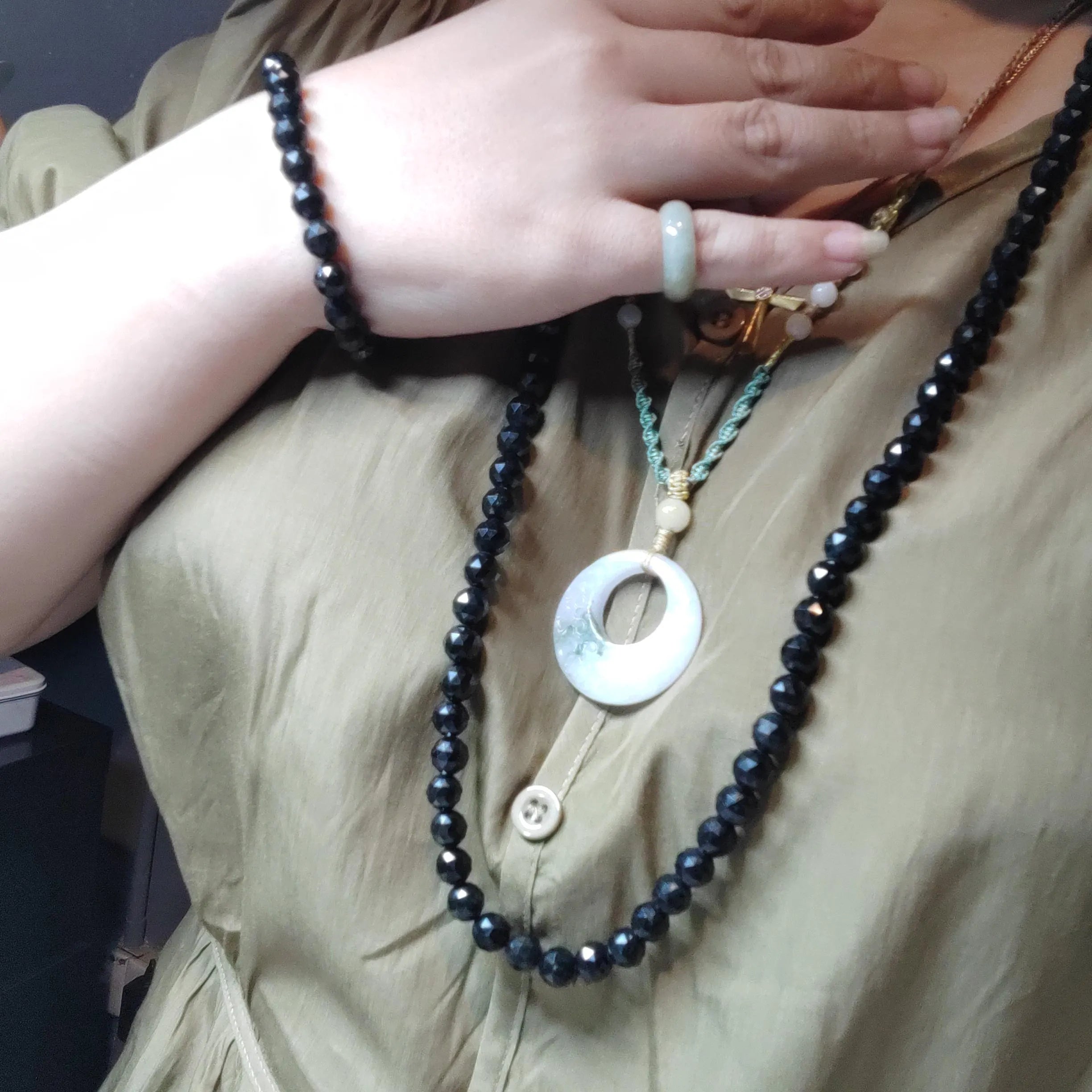 Burmese Black Jadeite Necklace Bracelet Set | Diamond-Cut Beads SL511 SL Precious