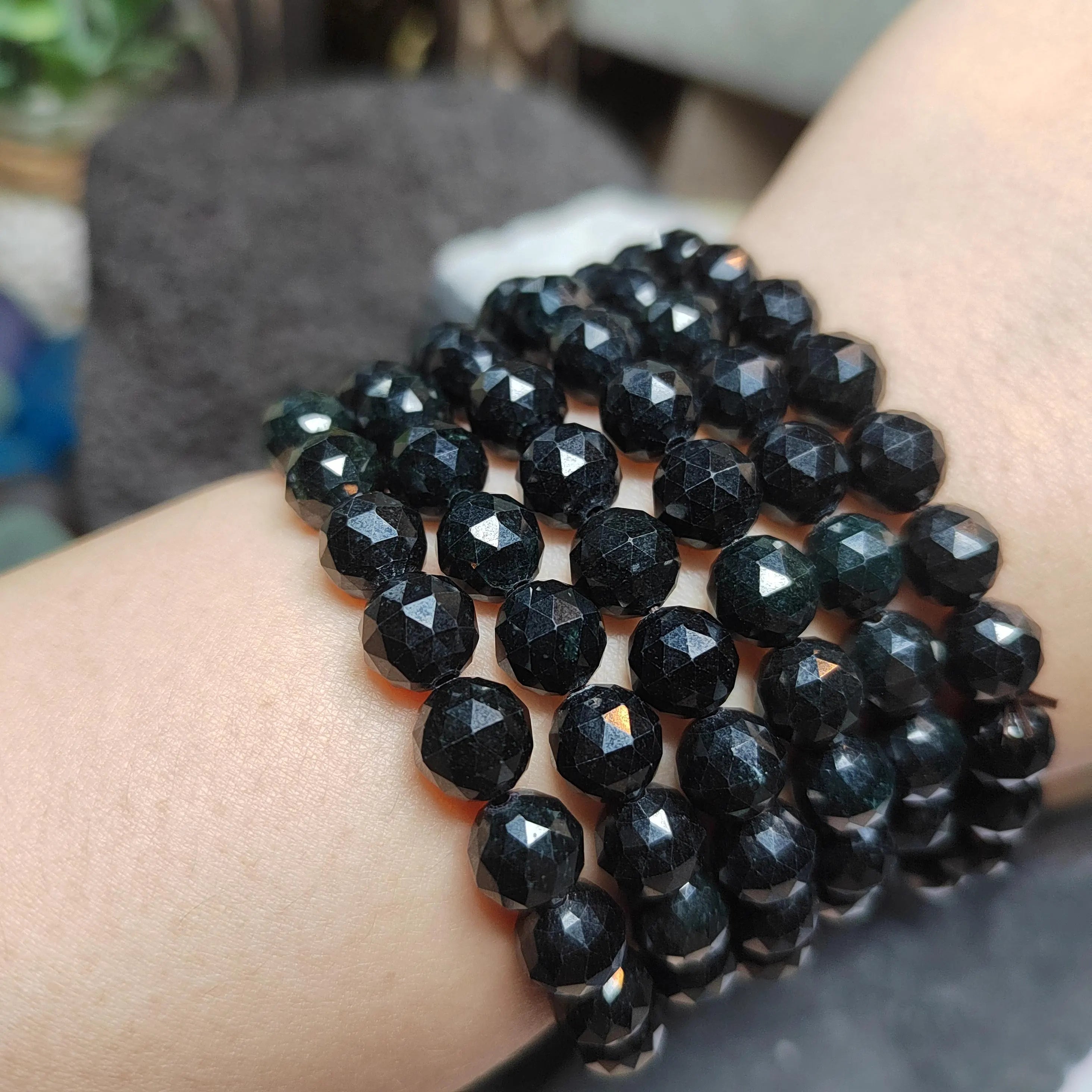 Burmese Black Jadeite Necklace Bracelet Set | Diamond-Cut Beads SL511 SL Precious