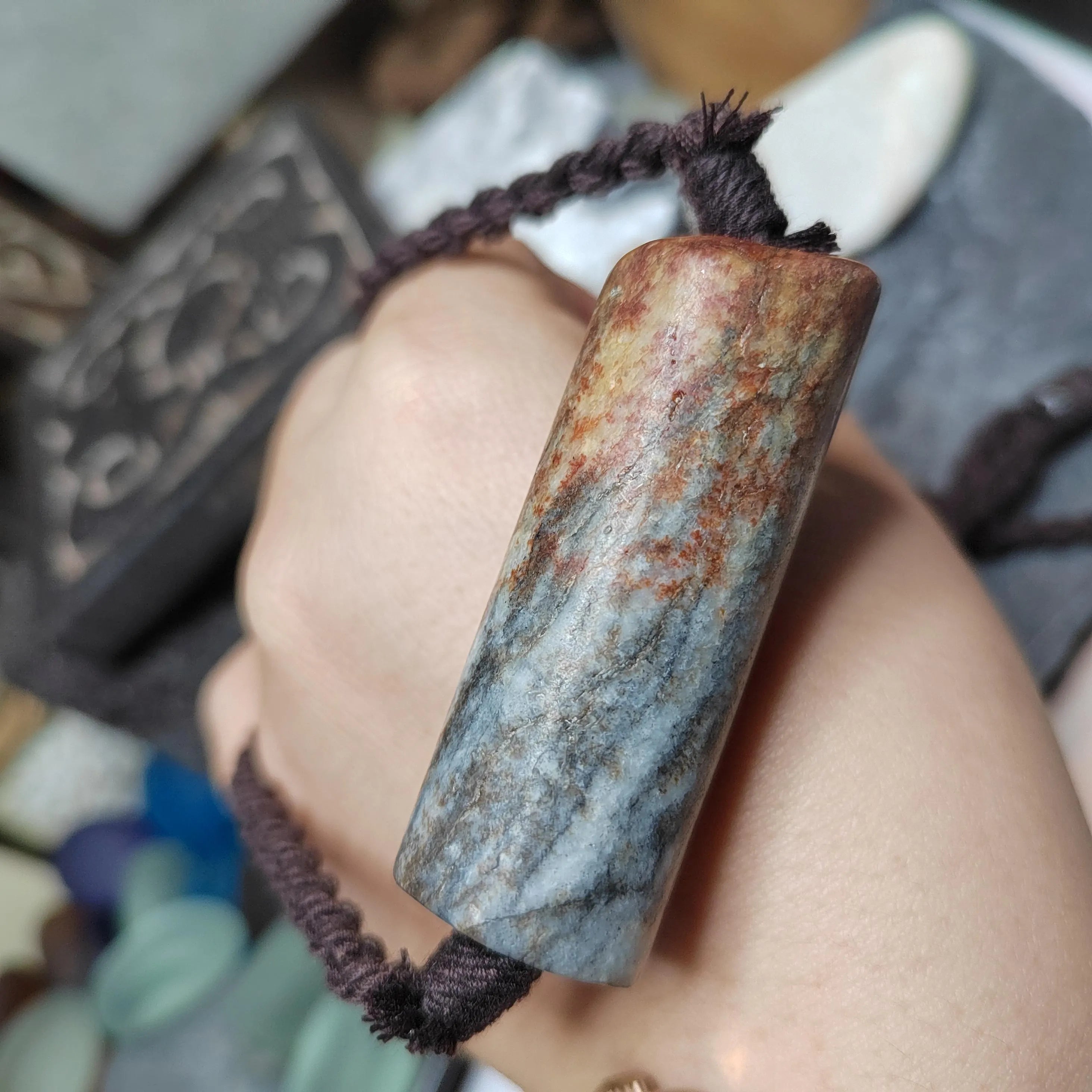 Certified Hemo Jade Pendant | Rare Nephrite Jade | 58mm Natural Stone Necklace 段树林河磨玉带红草吊坠SL512 SL Precious