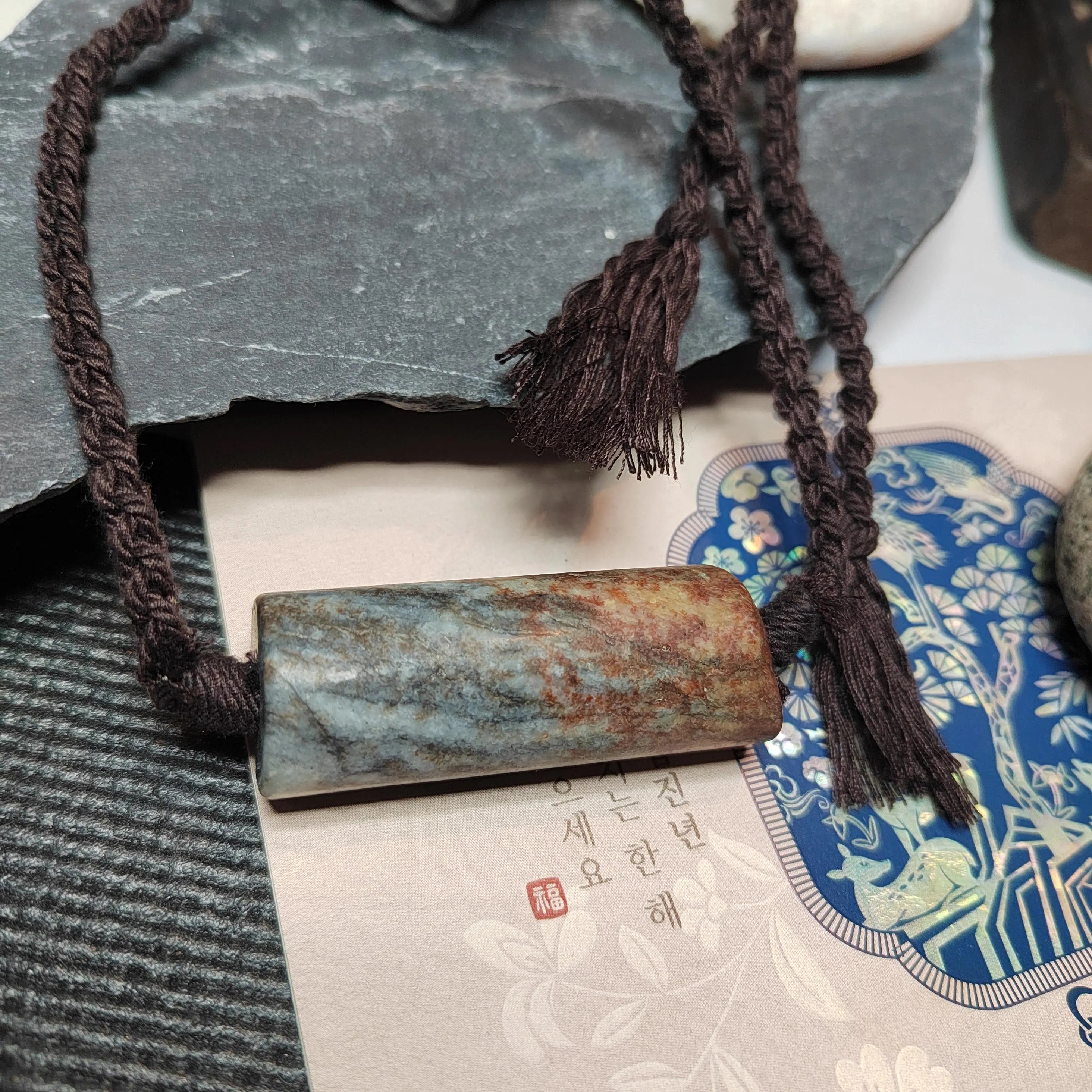 Certified Hemo Jade Pendant | Rare Nephrite Jade | 58mm Natural Stone Necklace 段树林河磨玉带红草吊坠SL512 SL Precious