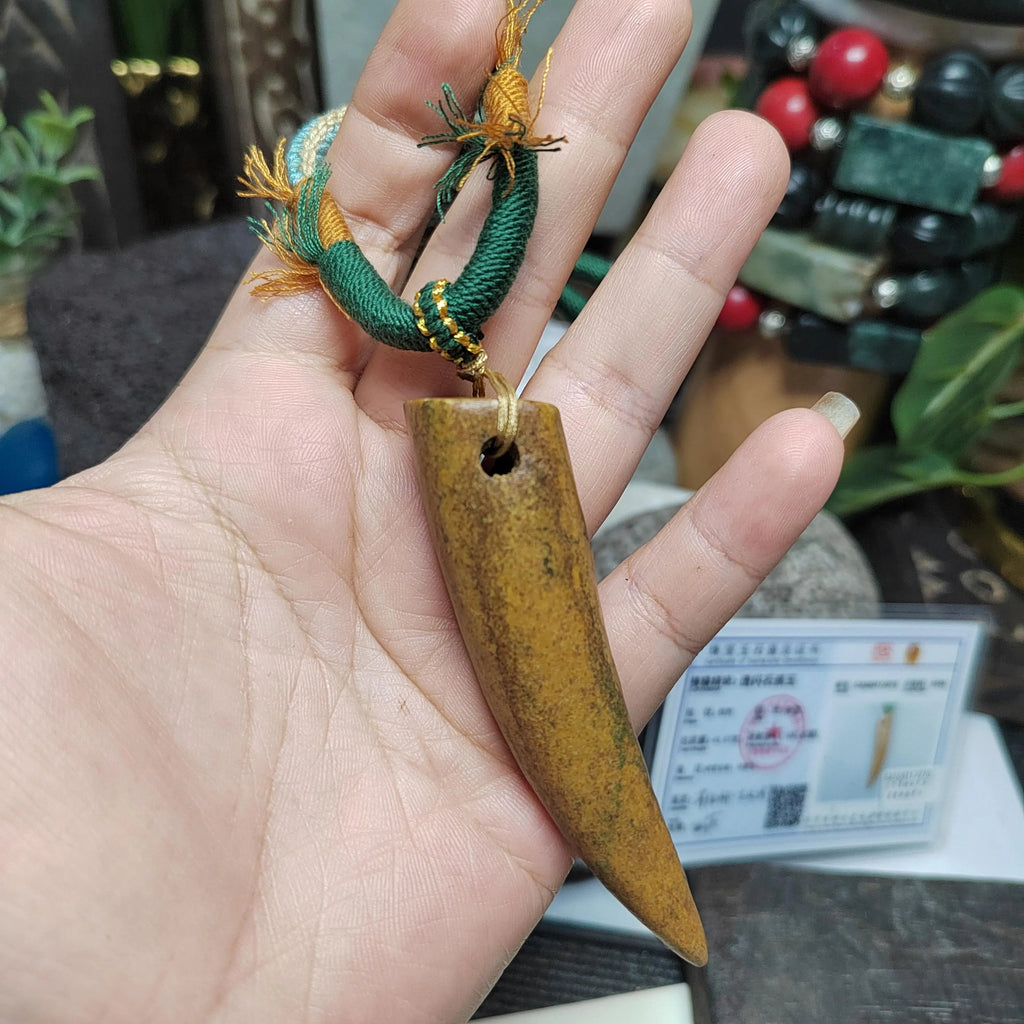 Certified Natural Old Skin Yellow Brown Hemo Jade Crescent Fang Design Pendant Necklace Bracelet 河磨玉老油黃皮月牙设计 | SL486 SL Precious