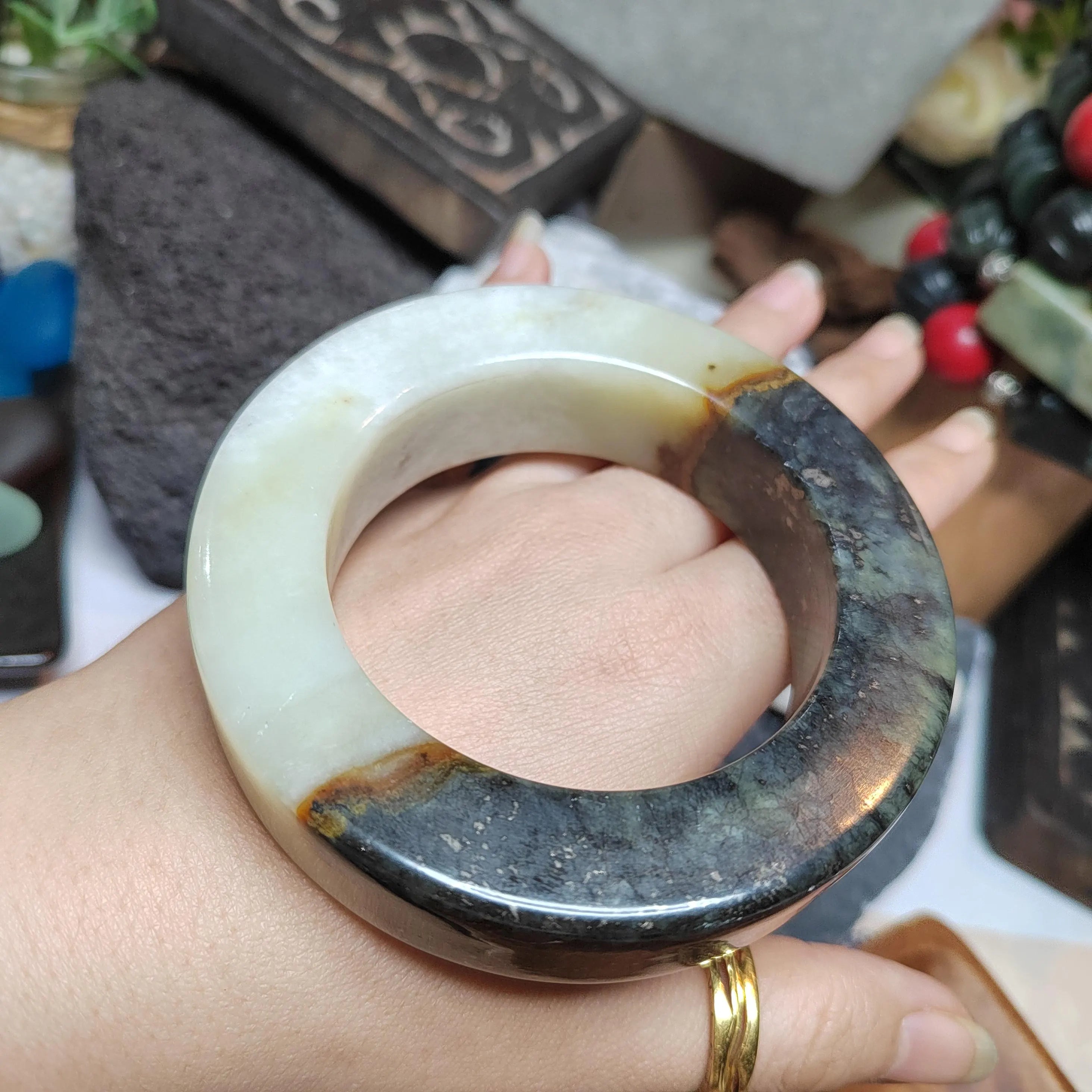 Certified Natural Xiuyan Large Thick Flat Cut Jade Bangle | 59.8mm SL490 SL Precious
