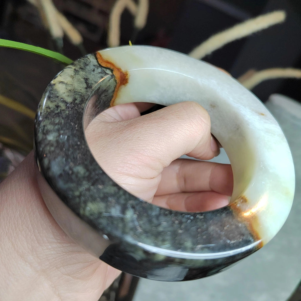 Certified Natural Xiuyan Large Thick Flat Cut Jade Bangle | 59.8mm SL490 SL Precious