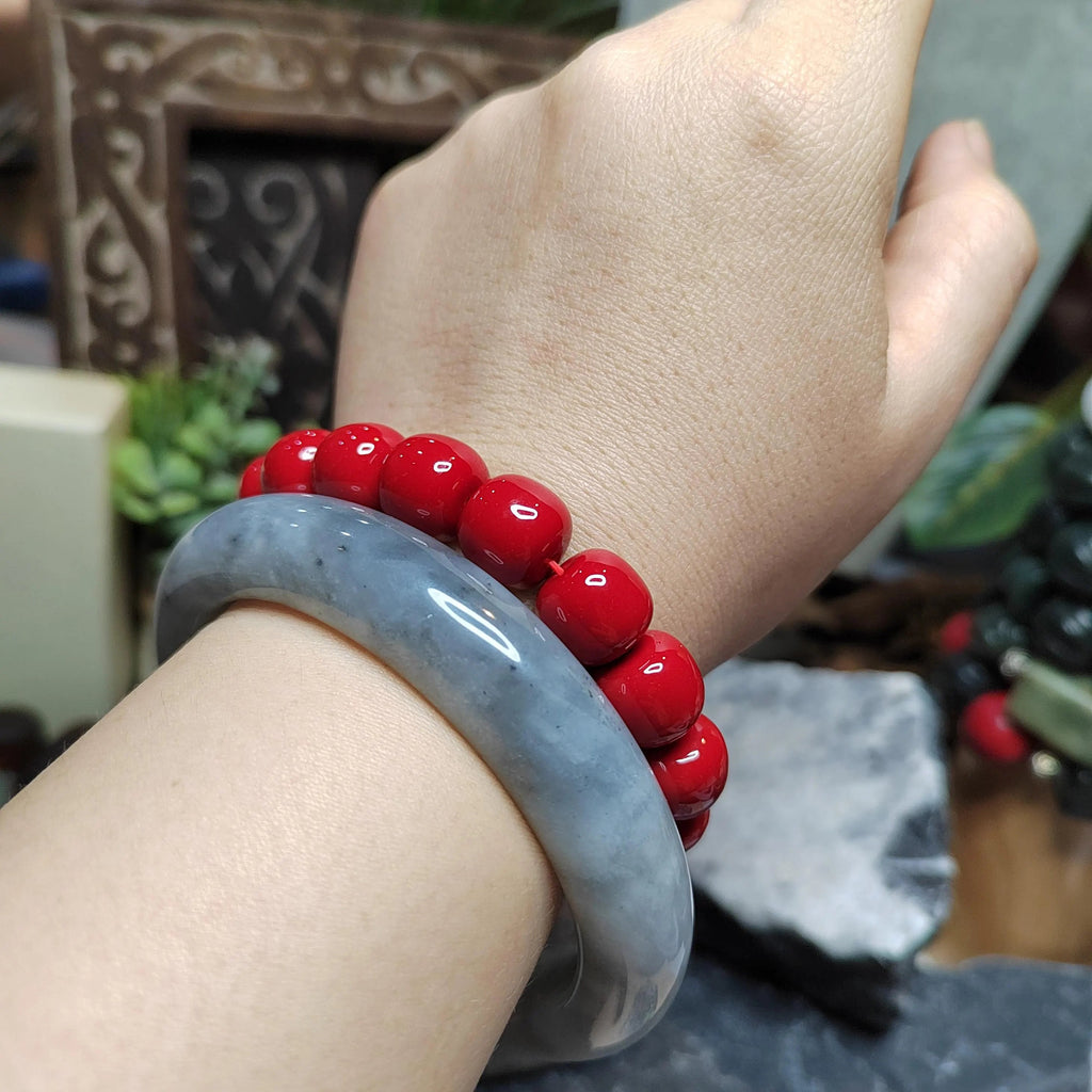 Certified Natural Xiuyan Jade Bangle | White‑Grey Floating Flower (64mm) SL178 SL Precious