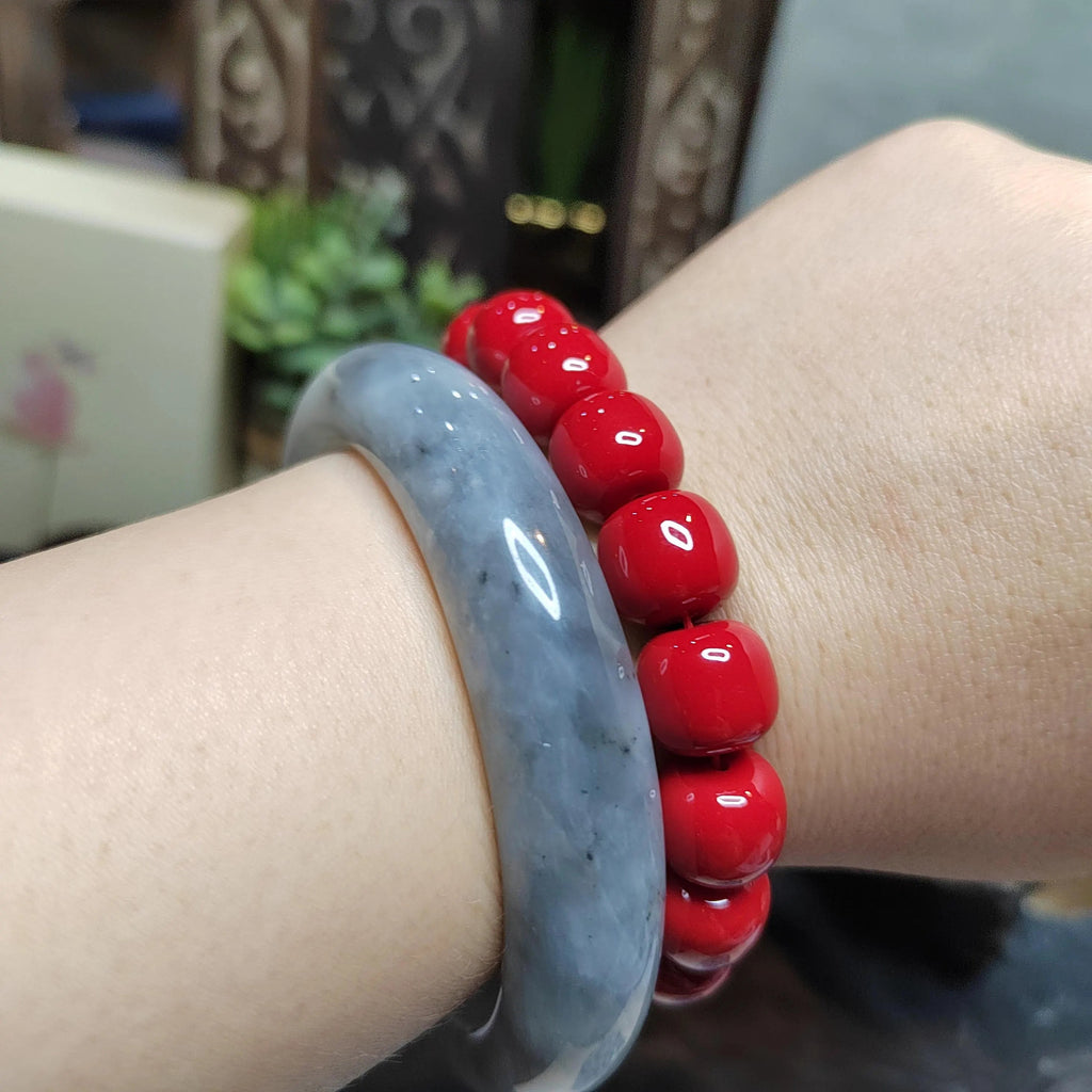 Certified Natural Xiuyan Jade Bangle | White‑Grey Floating Flower (64mm) SL178 SL Precious