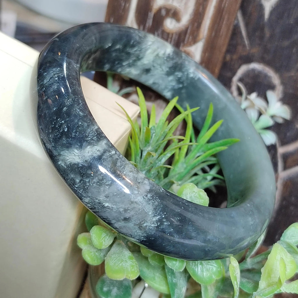Certified Natural Medium Thick Xiuyan Jade Mistery Icy Blue Green Bangle | (61.8mm) SL178 SL Precious