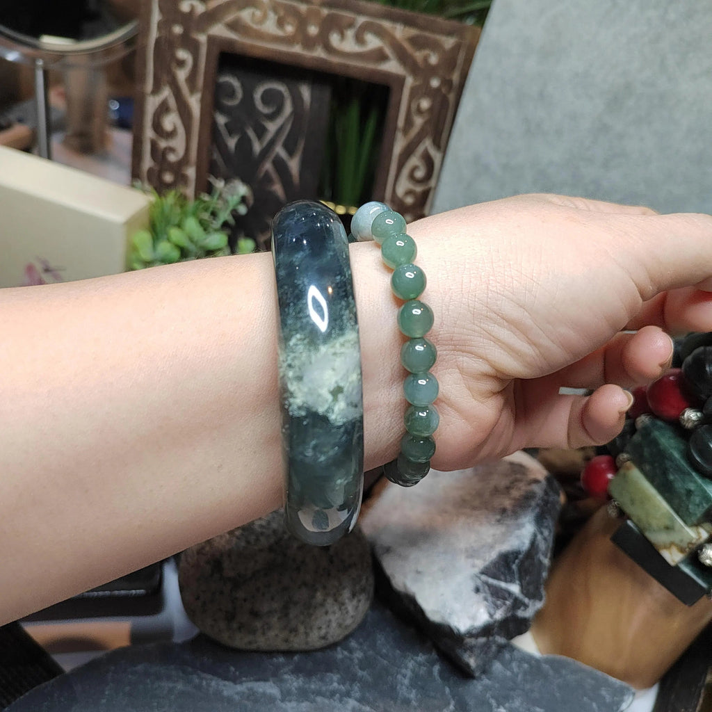 Certified Natural Medium Thick Xiuyan Jade Mistery Icy Blue Green Bangle | (61.8mm) SL178 SL Precious