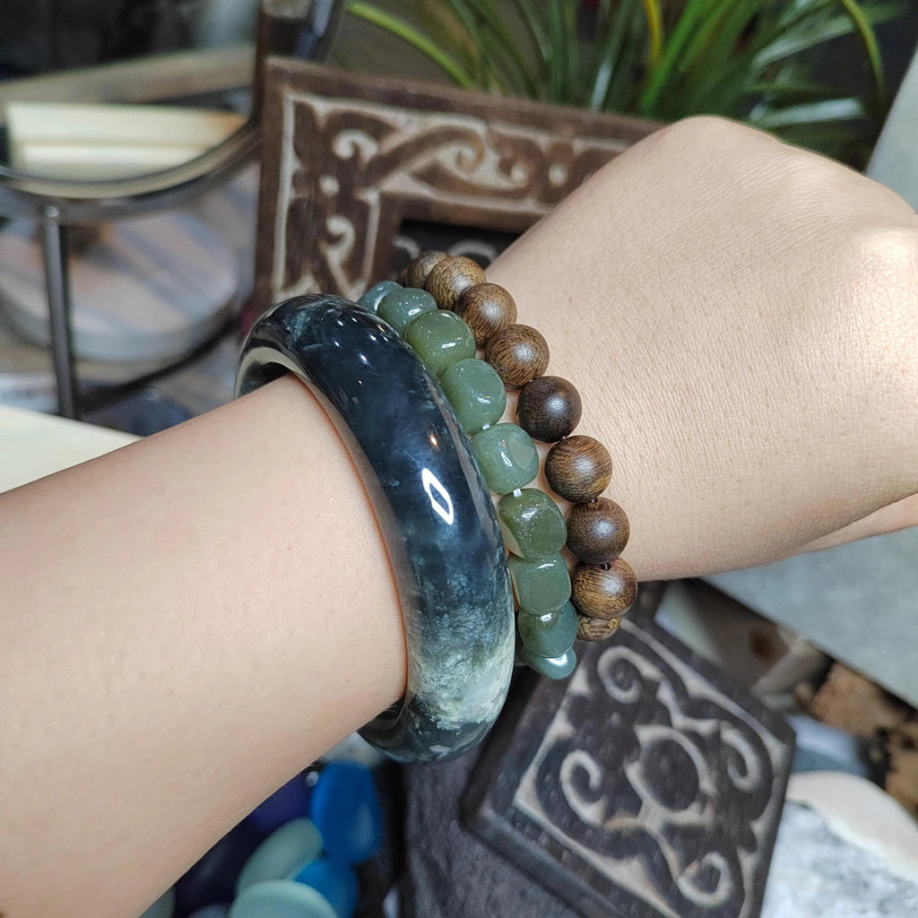 Certified Natural Medium Thick Xiuyan Jade Mistery Icy Blue Green Bangle | (61.8mm) SL178 SL Precious