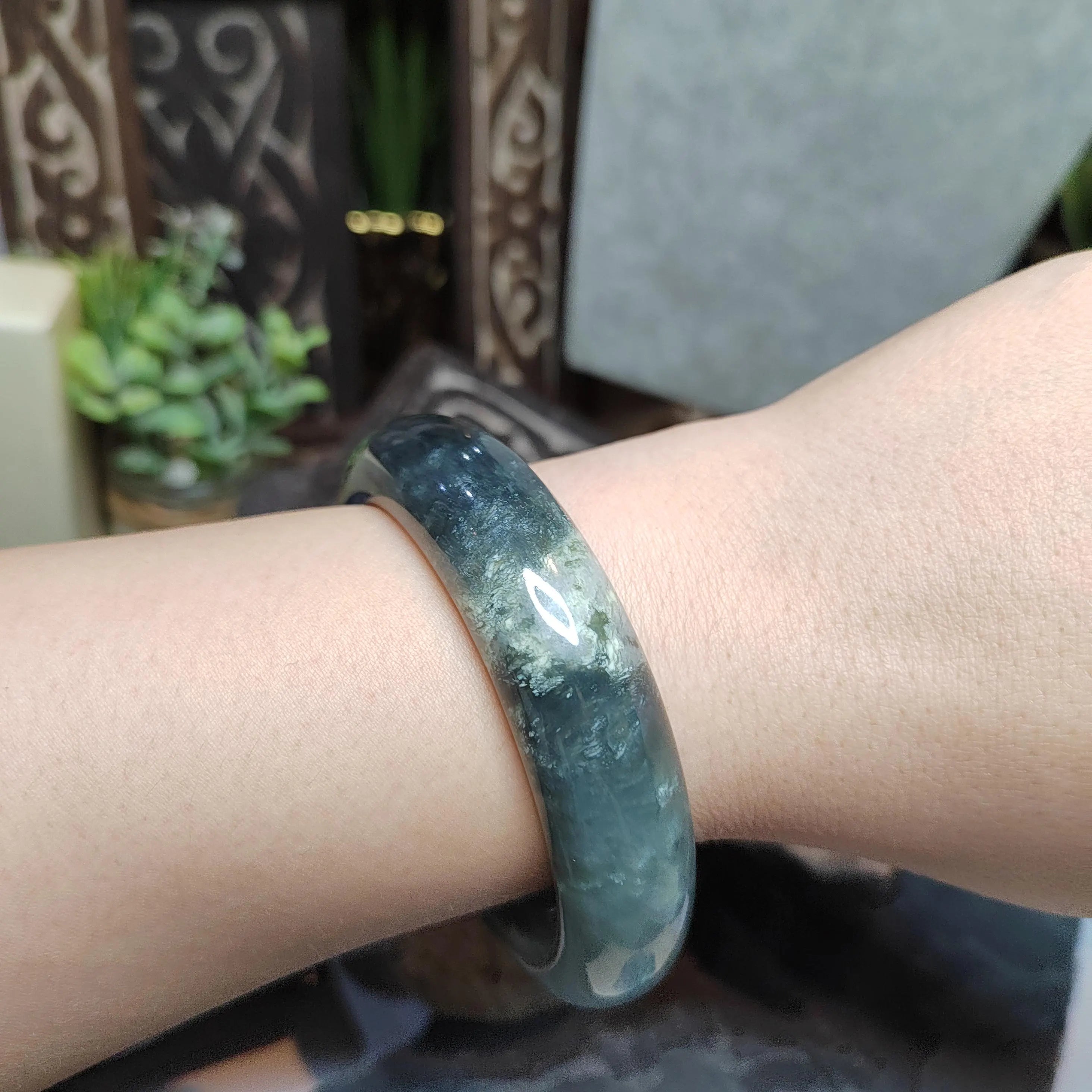 Certified Natural Medium Thick Xiuyan Jade Mistery Icy Blue Green Bangle | (61.8mm) SL178 SL Precious