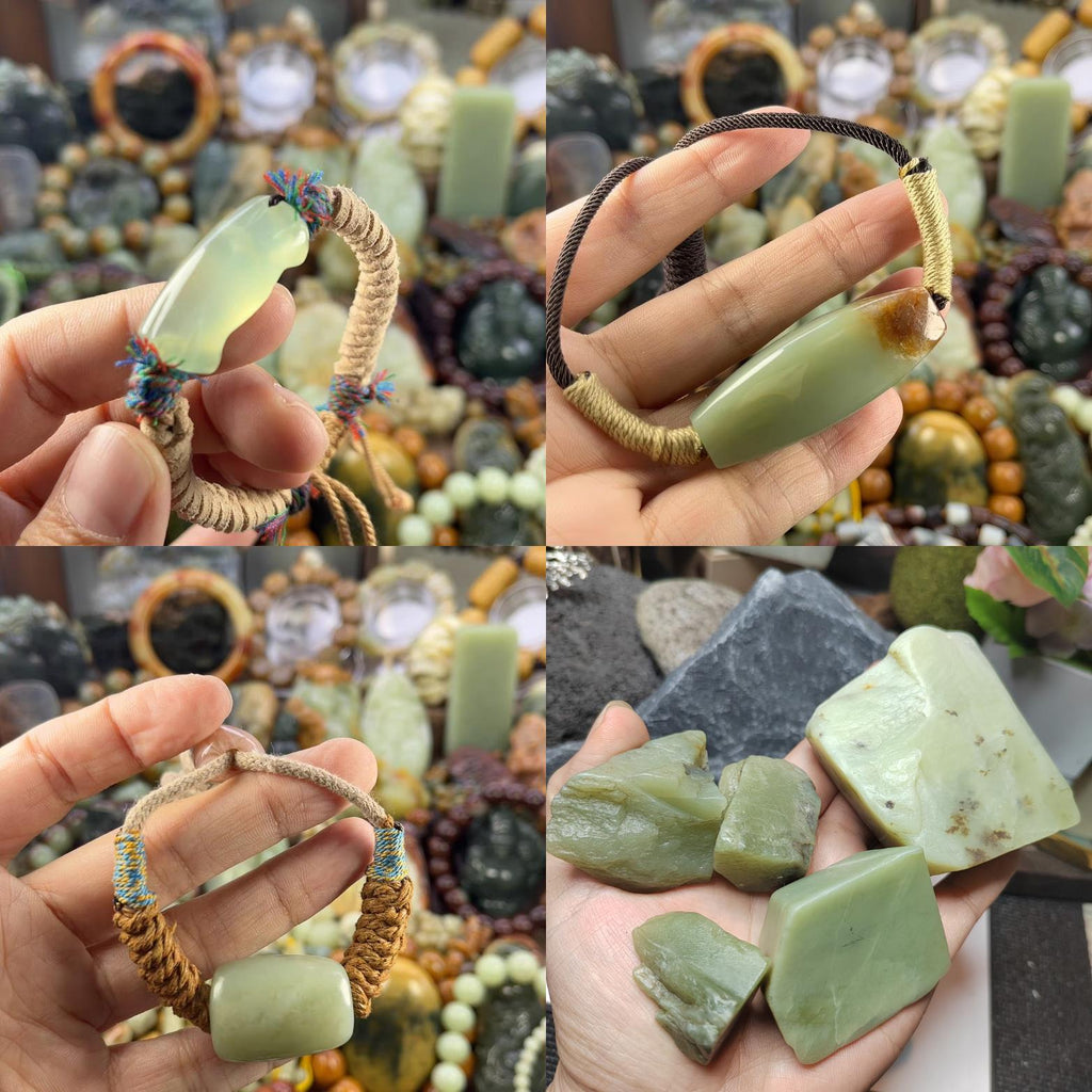 Nephrite Jade Raw Fragments • Huangkou Ice Yellow, Water Grass Flower Pattern 453g SL537 SL Precious