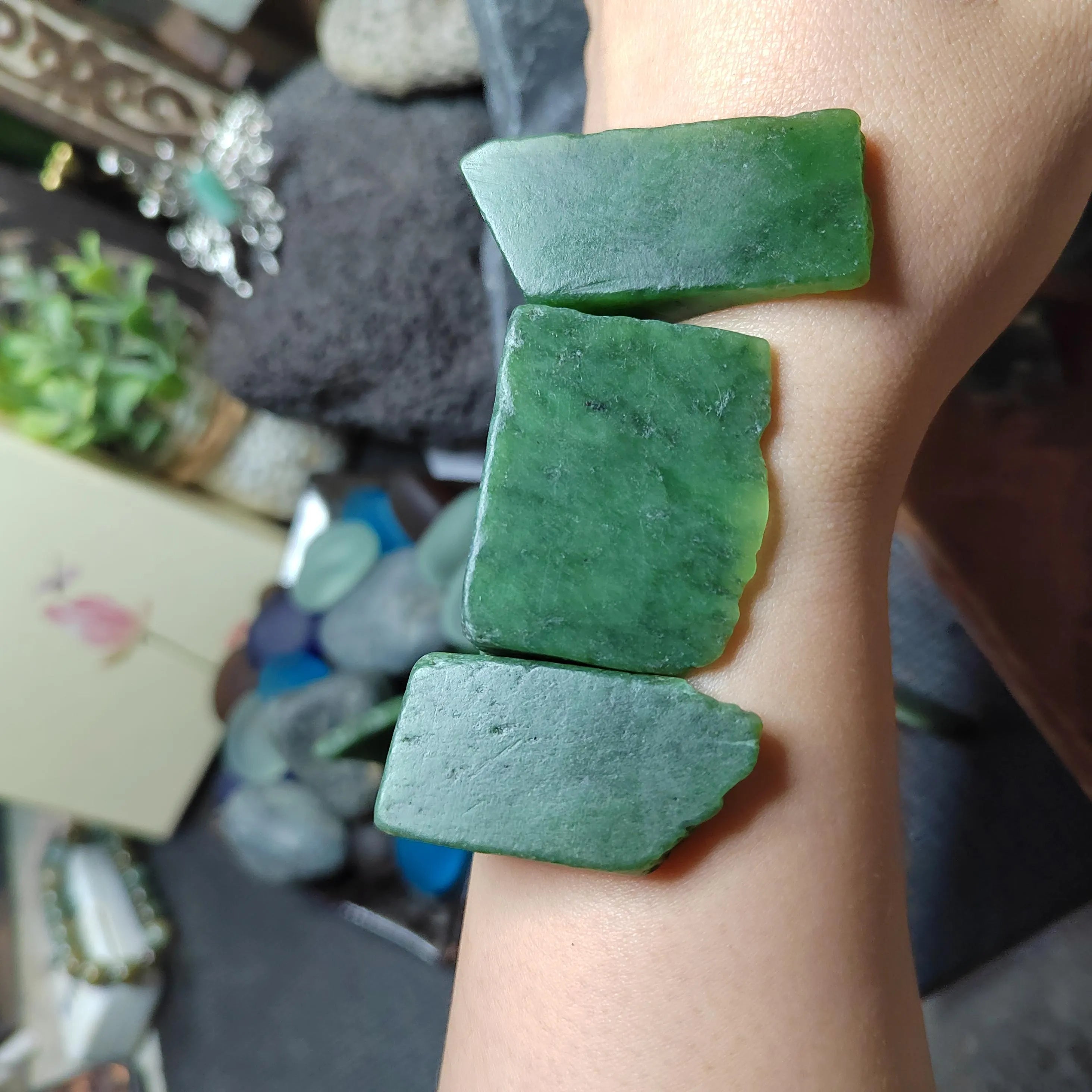 Natural DIY Green Nephrite Jade Raw Fragments · 446g Offcuts | SL538 SL Precious
