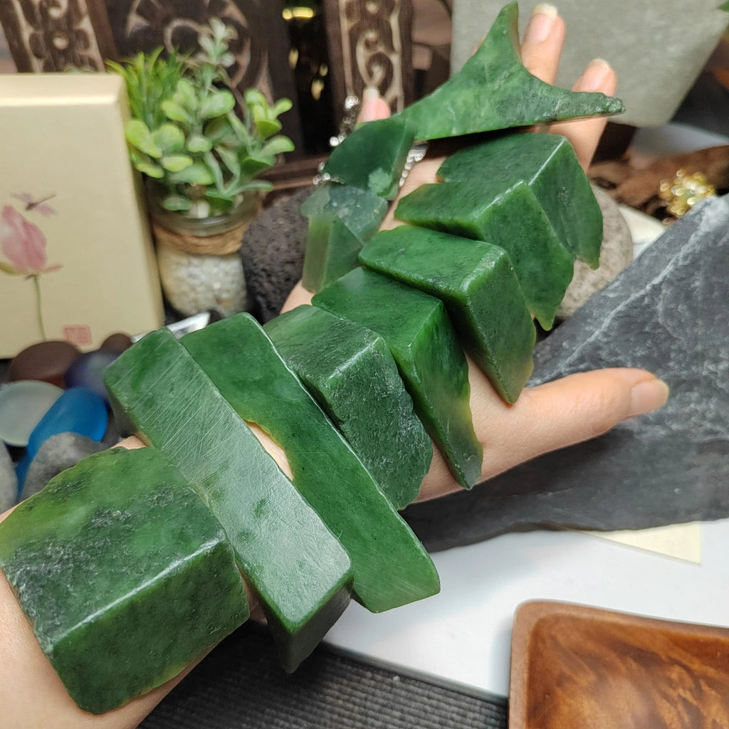 Natural DIY Green Nephrite Jade Raw Fragments · 446g Offcuts | SL538 SL Precious